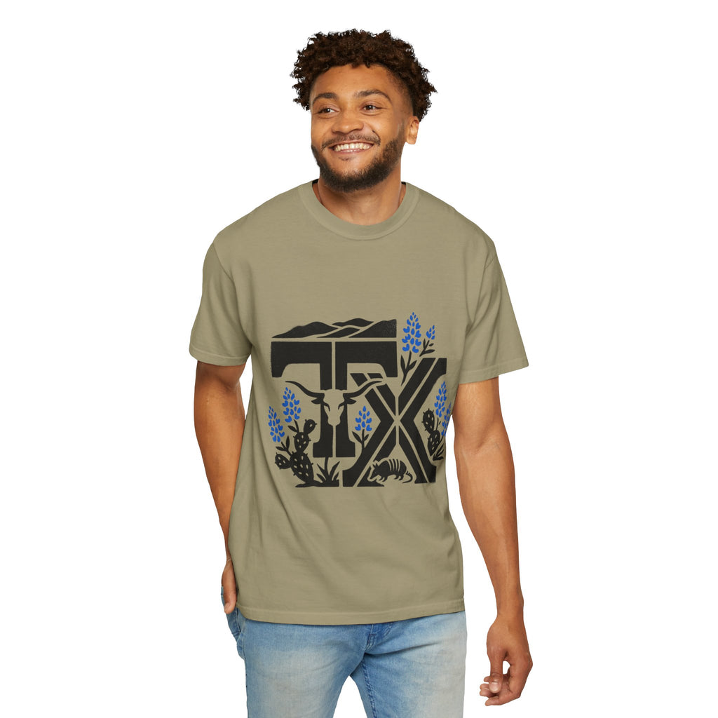 OurStateTees - TX Texas Southwestern Tee — Longhorn, Armadillo & Bluebonnet Graphic T-Shirt