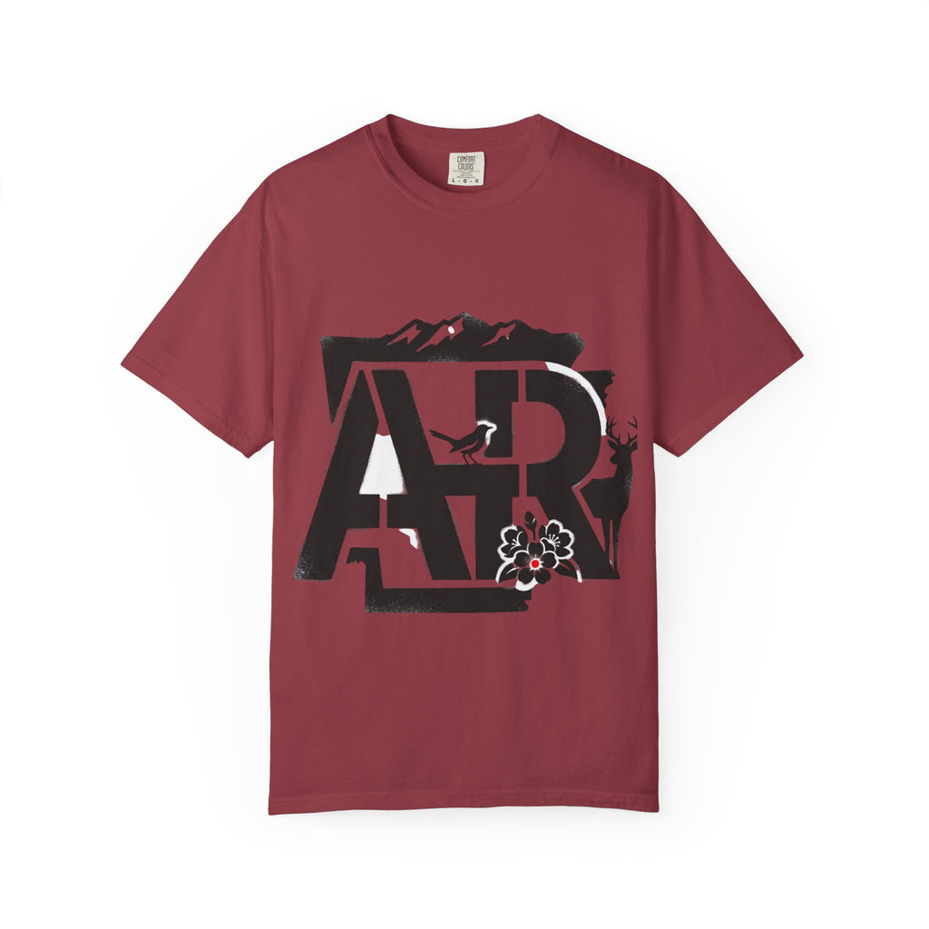 OurStateTees - Arkansas AR Mountain Logo T-Shirt — Nature Bird & Wildflower Graphic