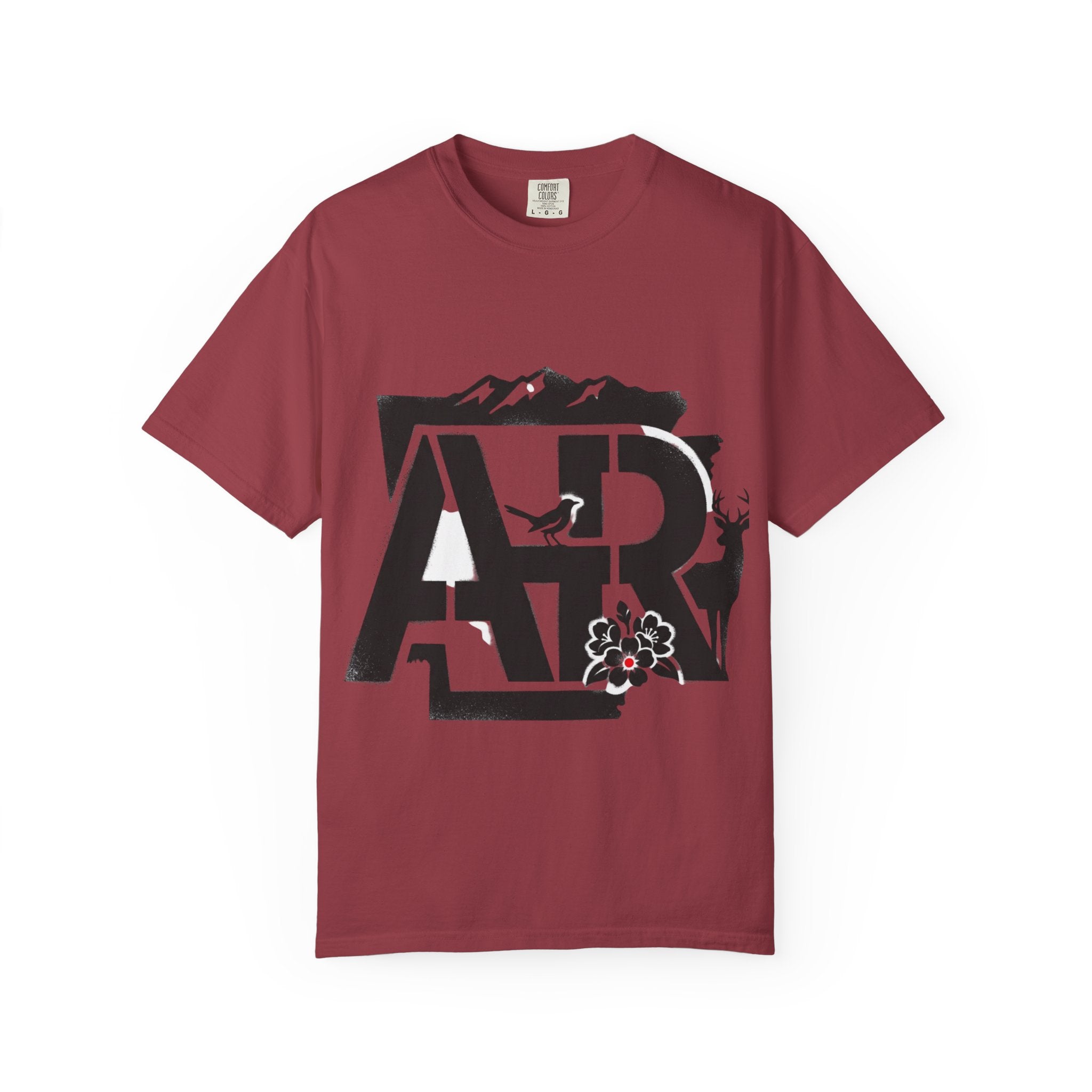 OurStateTees - Arkansas AR Mountain Logo T-Shirt — Nature Bird & Wildflower Graphic