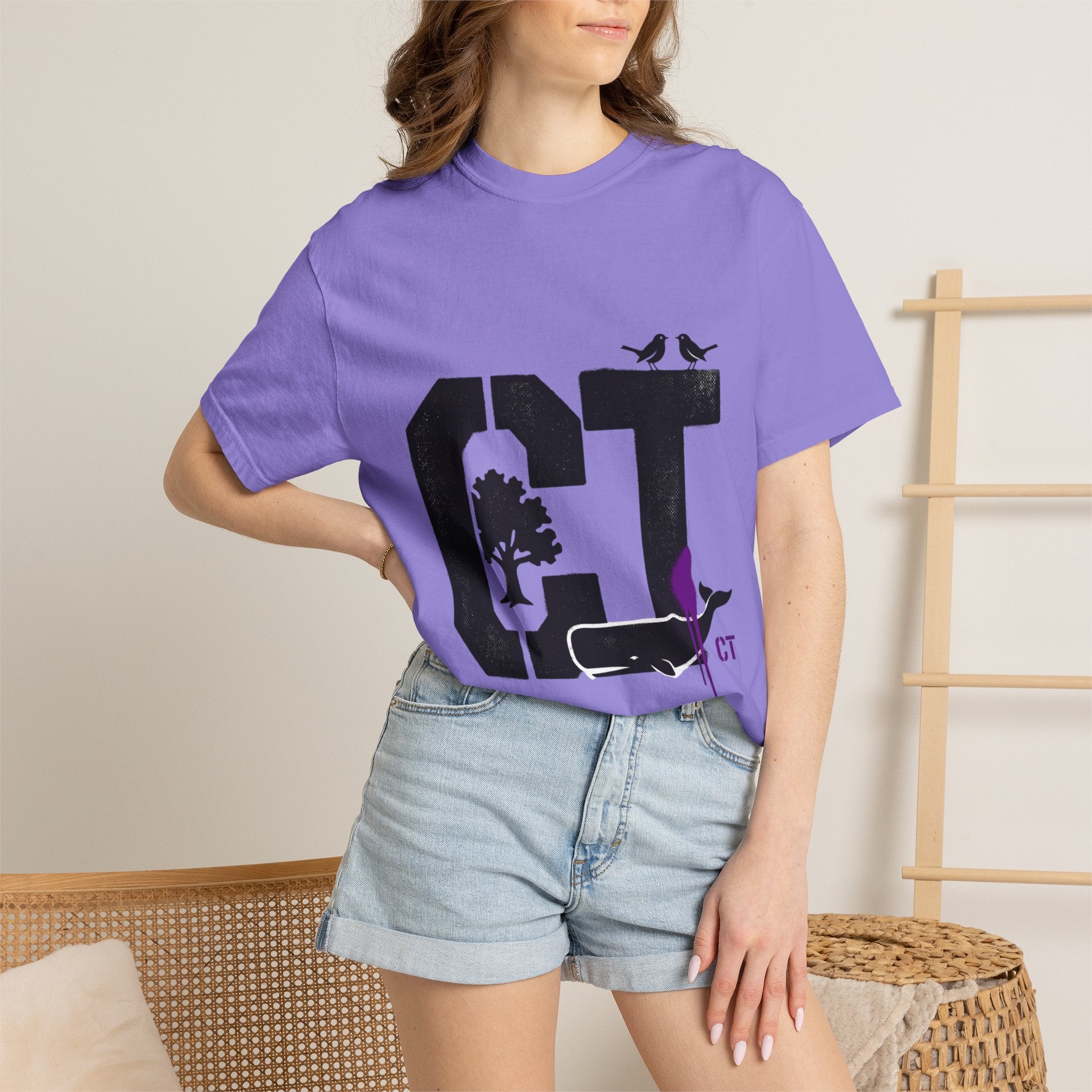 OurStateTees - Connecticut CT State T-Shirt — Connecticut Nature Graphic Tee with Whales, Trees & Birds