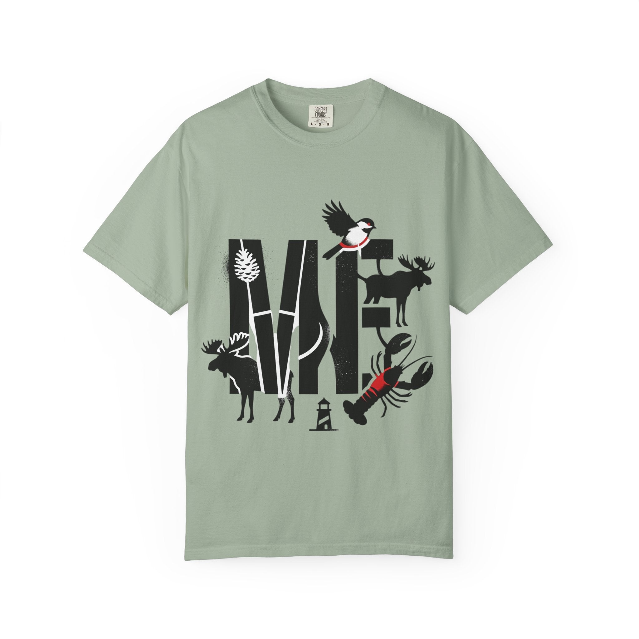 OurStateTees - Maine ME — Maine Wildlife Silhouette Tee (lobster, moose, loon, lighthouse)
