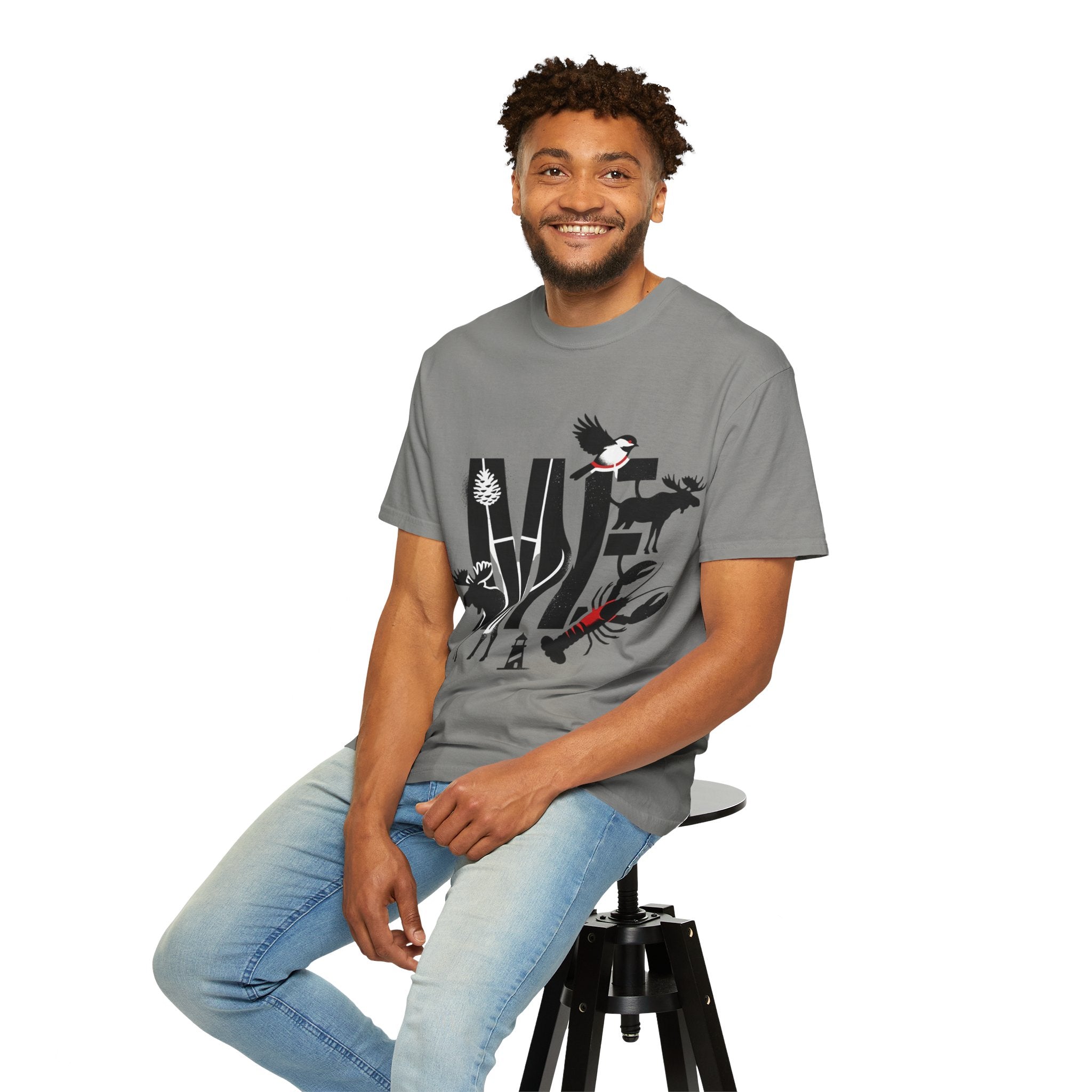 OurStateTees - Maine ME — Maine Wildlife Silhouette Tee (lobster, moose, loon, lighthouse)