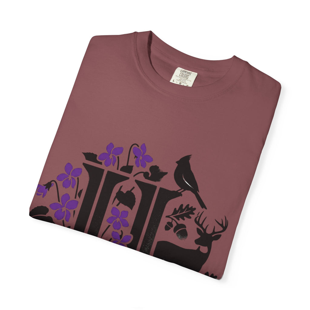 OurStateTees - Illinois IL -  Nature Initial Monogram with Deer & Birds (Floral Letter II)