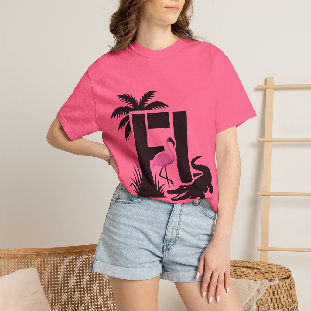 OurState Tees - Florida FL - Tropical Flamingo & Alligator Graphic