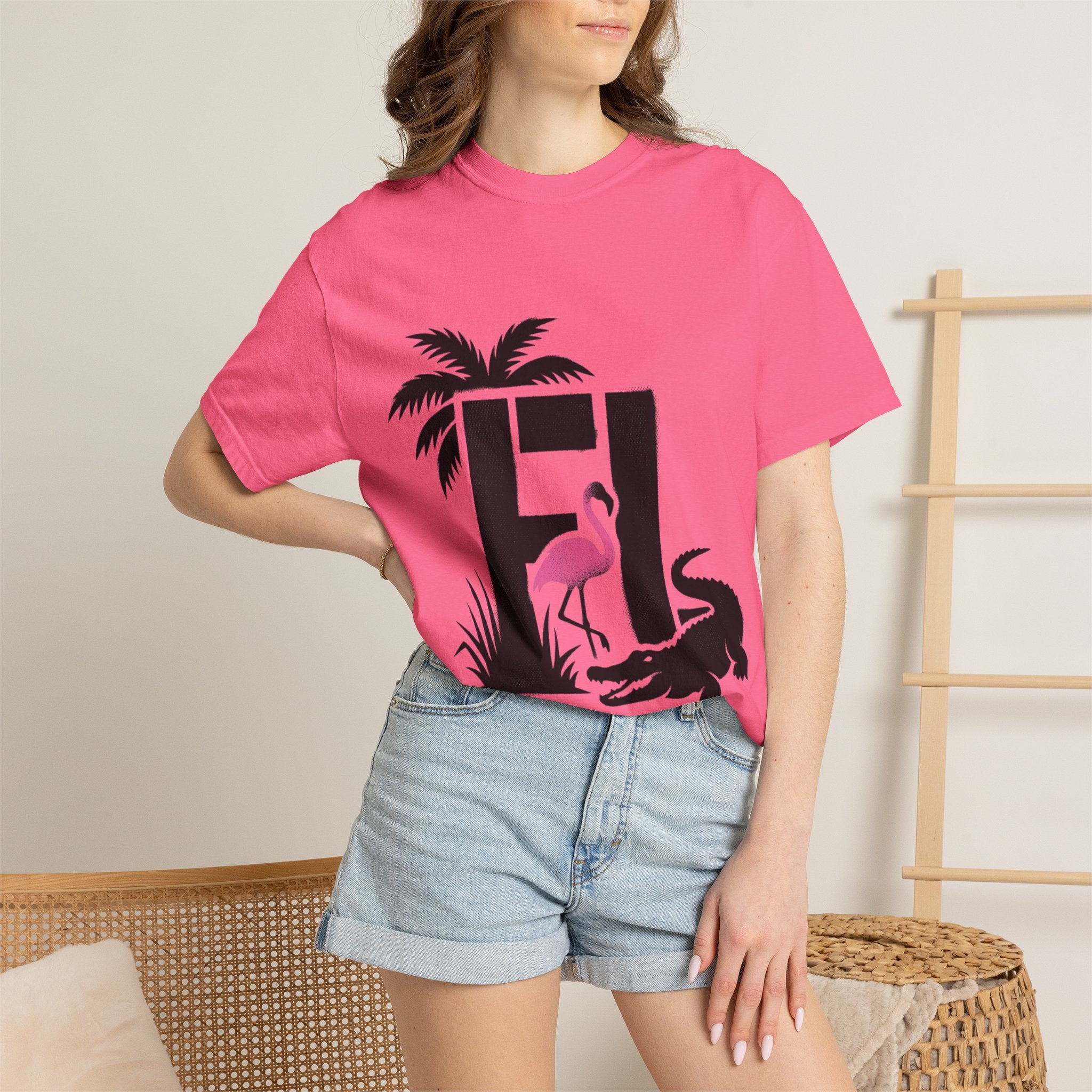 OurState Tees - Florida FL - Tropical Flamingo & Alligator Graphic