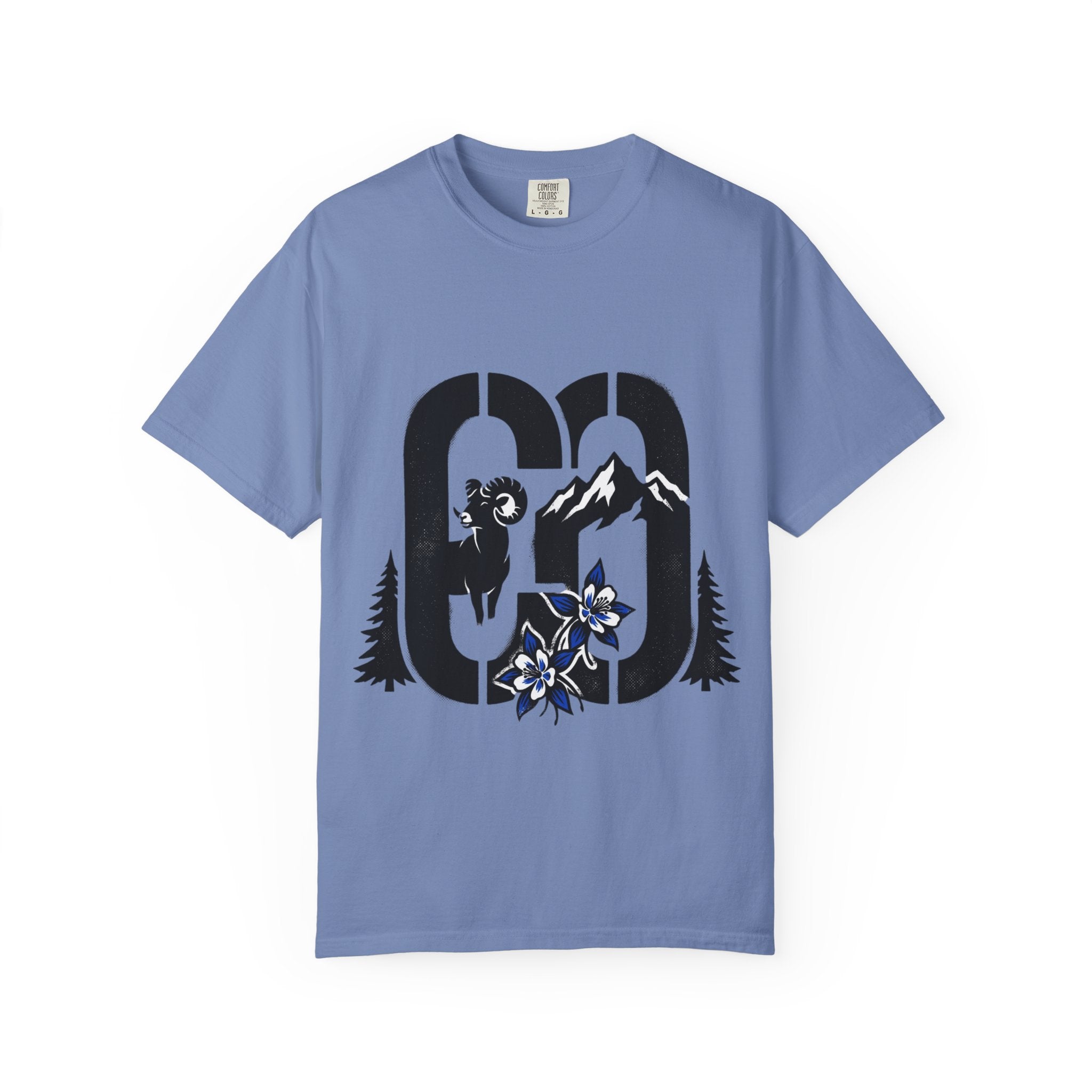 OurStateTees - Colorado CO Rocky Mountain Anniversary Tee — Mountain Goat & Wildflower Graphic T-Shirt
