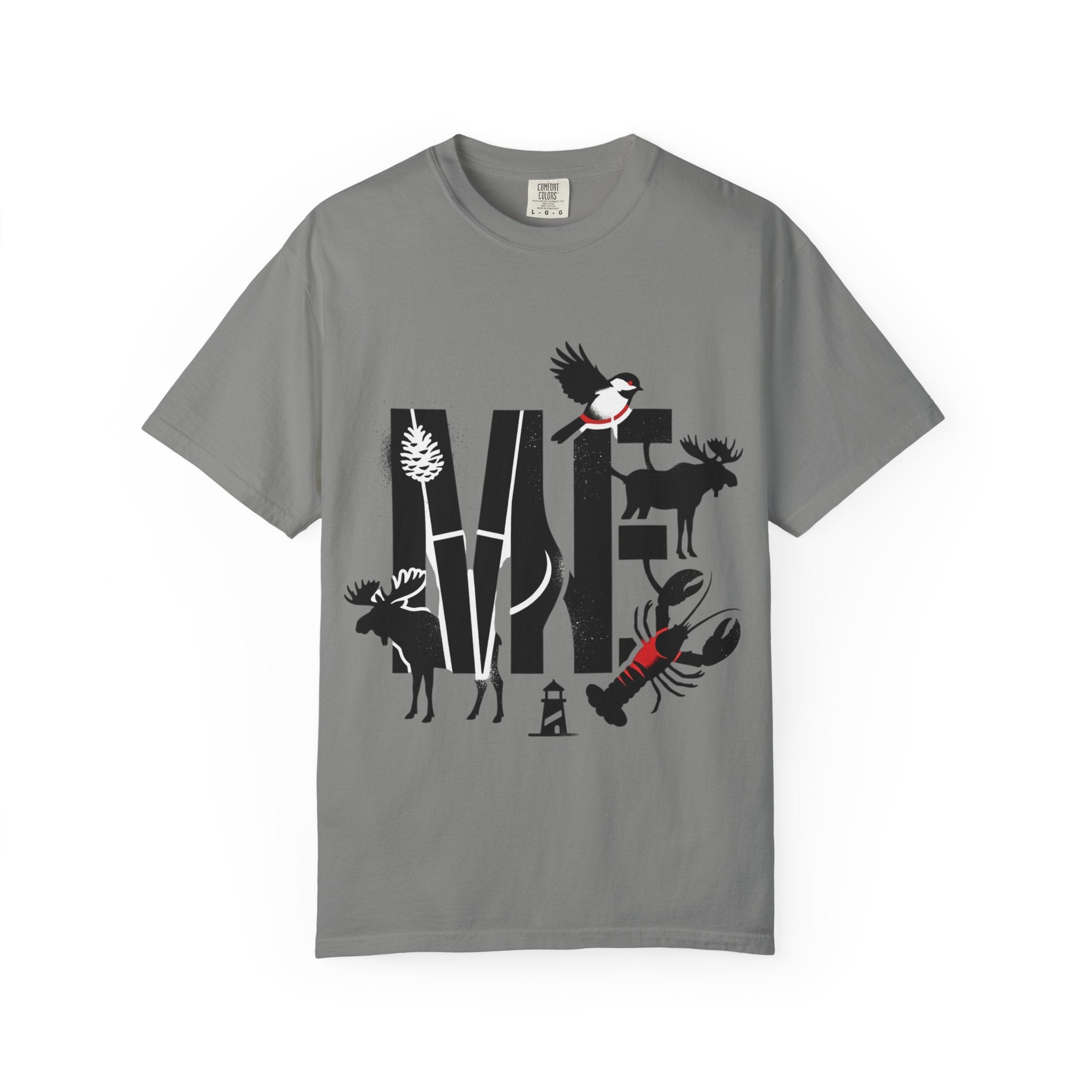 OurStateTees - Maine ME — Maine Wildlife Silhouette Tee (lobster, moose, loon, lighthouse)