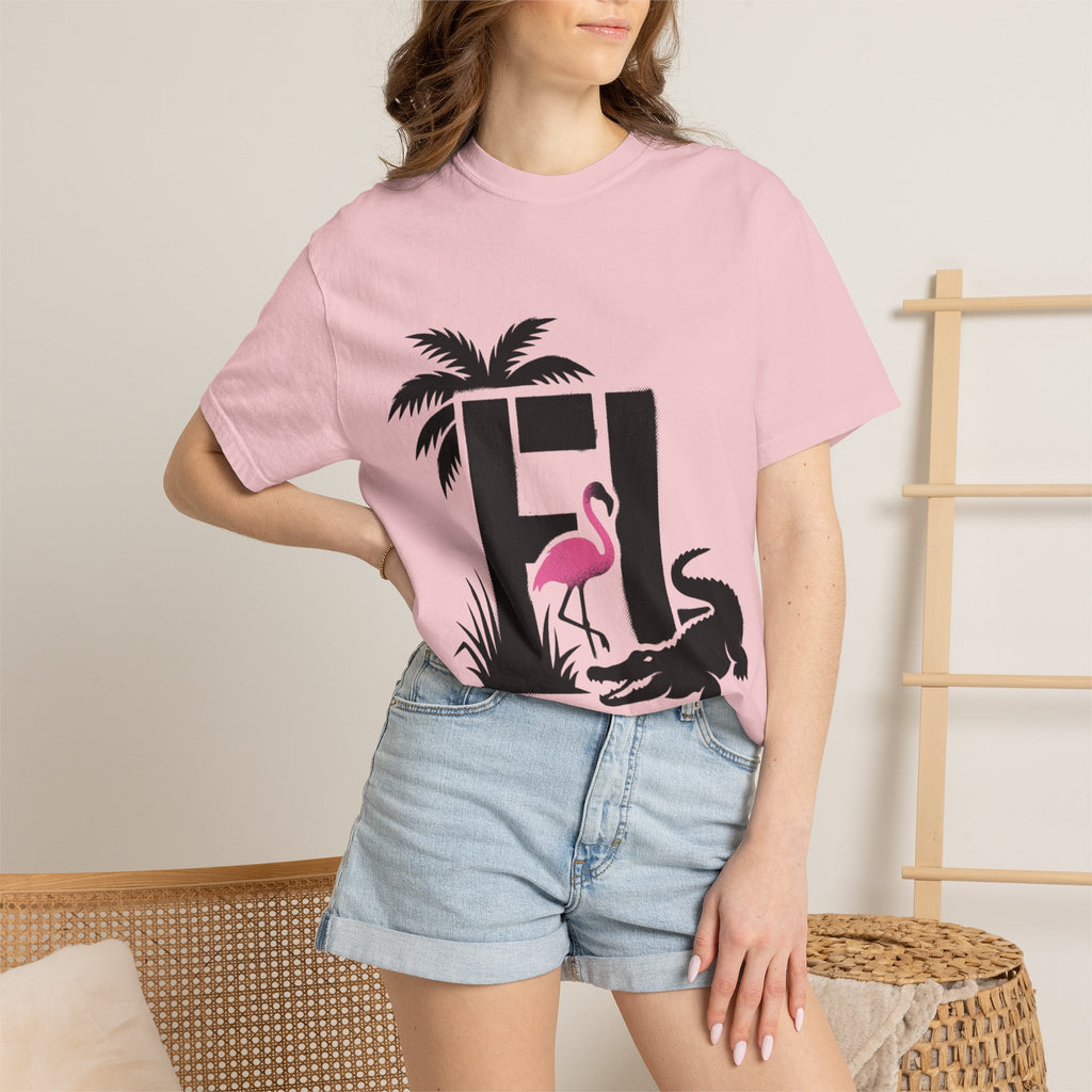 OurState Tees - Florida FL - Tropical Flamingo & Alligator Graphic