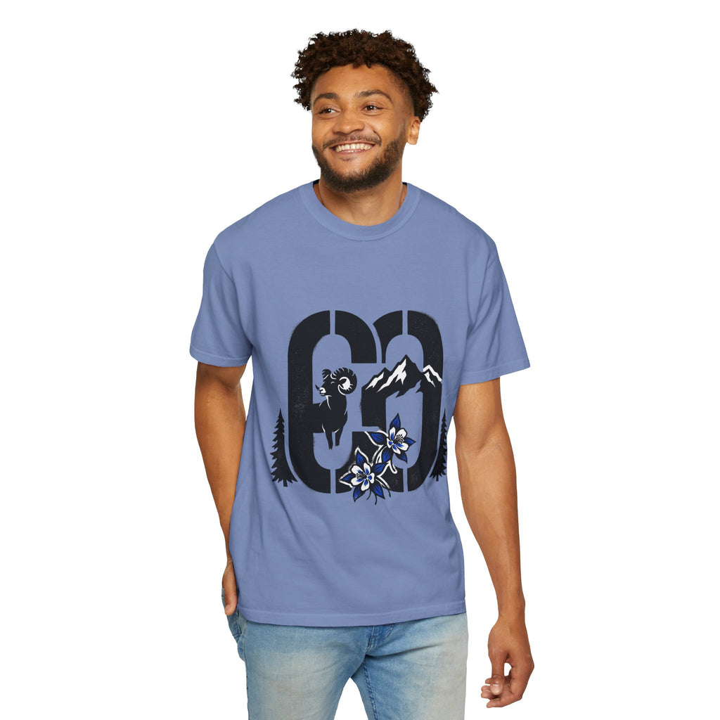 OurStateTees - Colorado CO Rocky Mountain Anniversary Tee — Mountain Goat & Wildflower Graphic T-Shirt