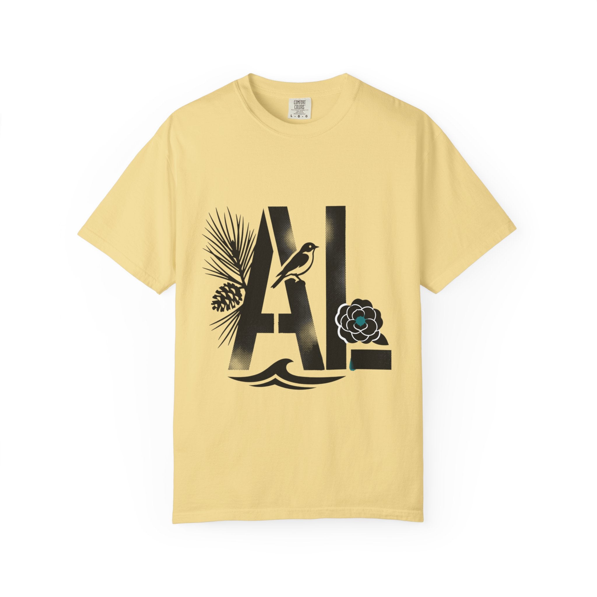 OurStateTees - Alabama AL Botanical Graphic T-Shirt — California Palm, Flower & Bird Design