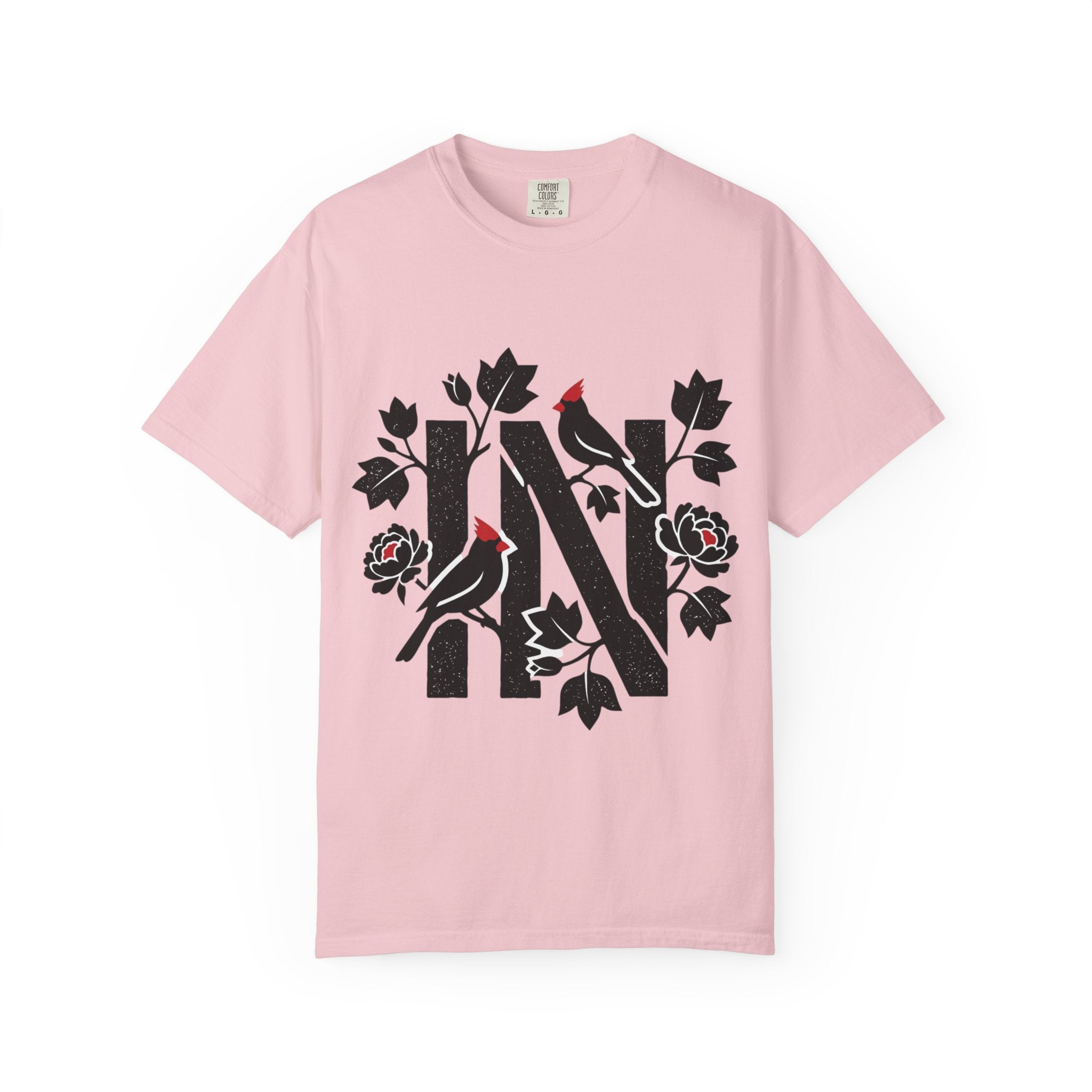 OurStateTees - Indiana IN Cardinal & Floral 'N' Monogram T-Shirt — Botanical Letter Tee