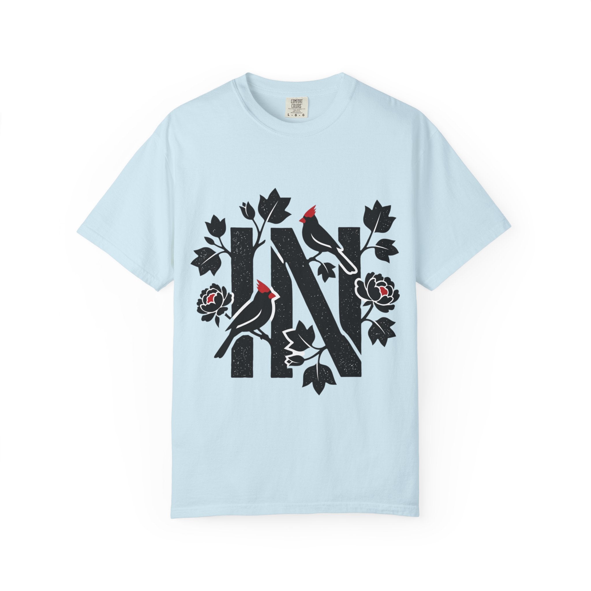 OurStateTees - Indiana IN Cardinal & Floral 'N' Monogram T-Shirt — Botanical Letter Tee