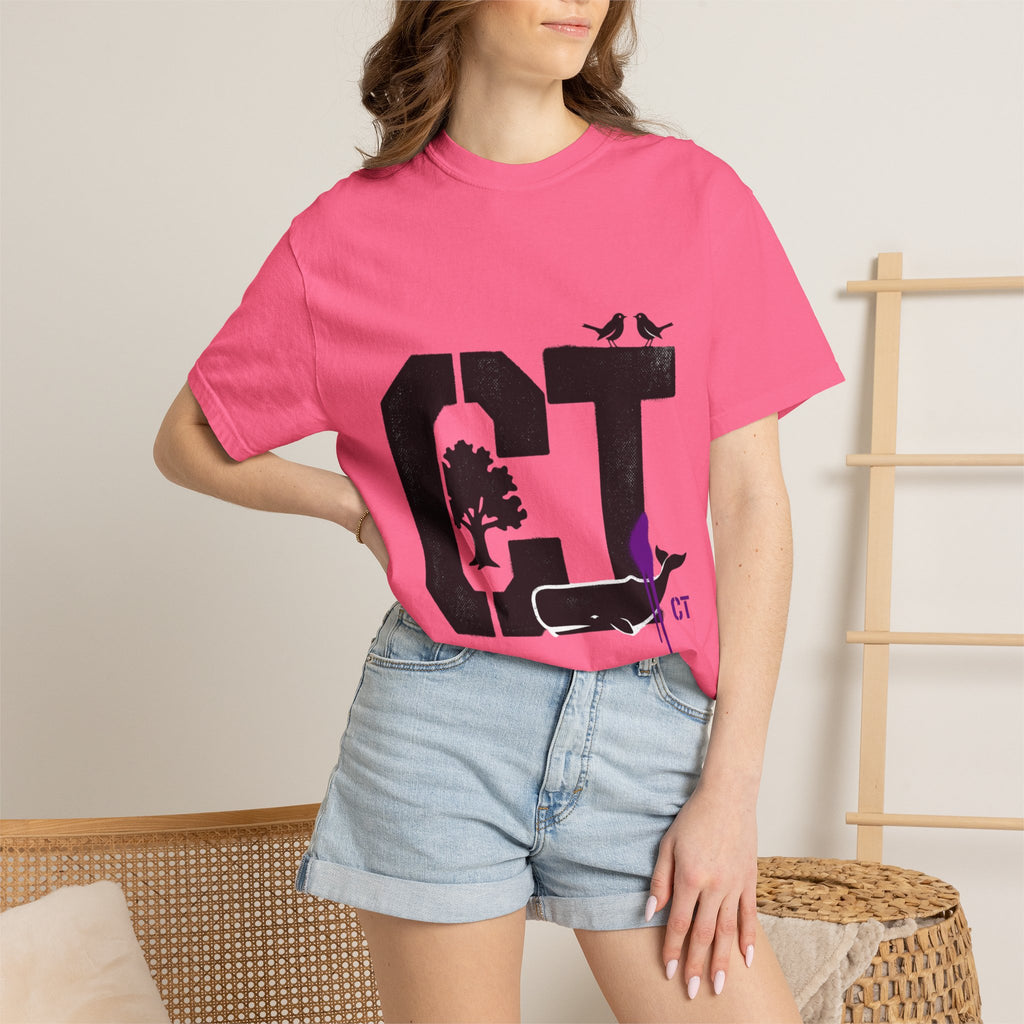 OurStateTees - Connecticut CT State T-Shirt — Connecticut Nature Graphic Tee with Whales, Trees & Birds