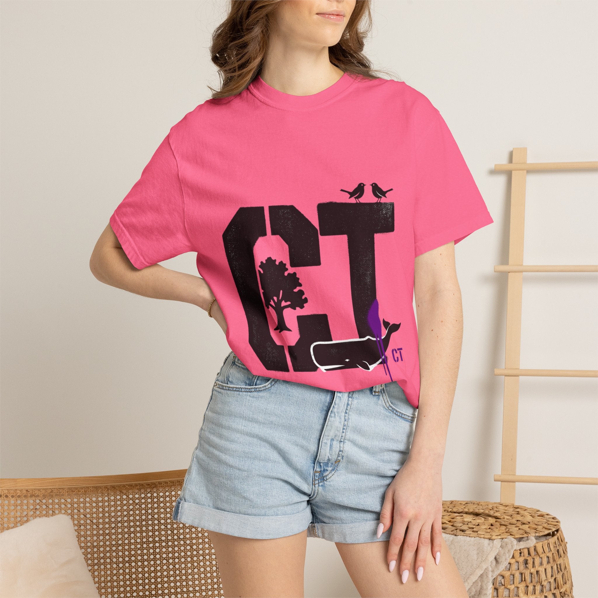 OurStateTees - Connecticut CT State T-Shirt — Connecticut Nature Graphic Tee with Whales, Trees & Birds