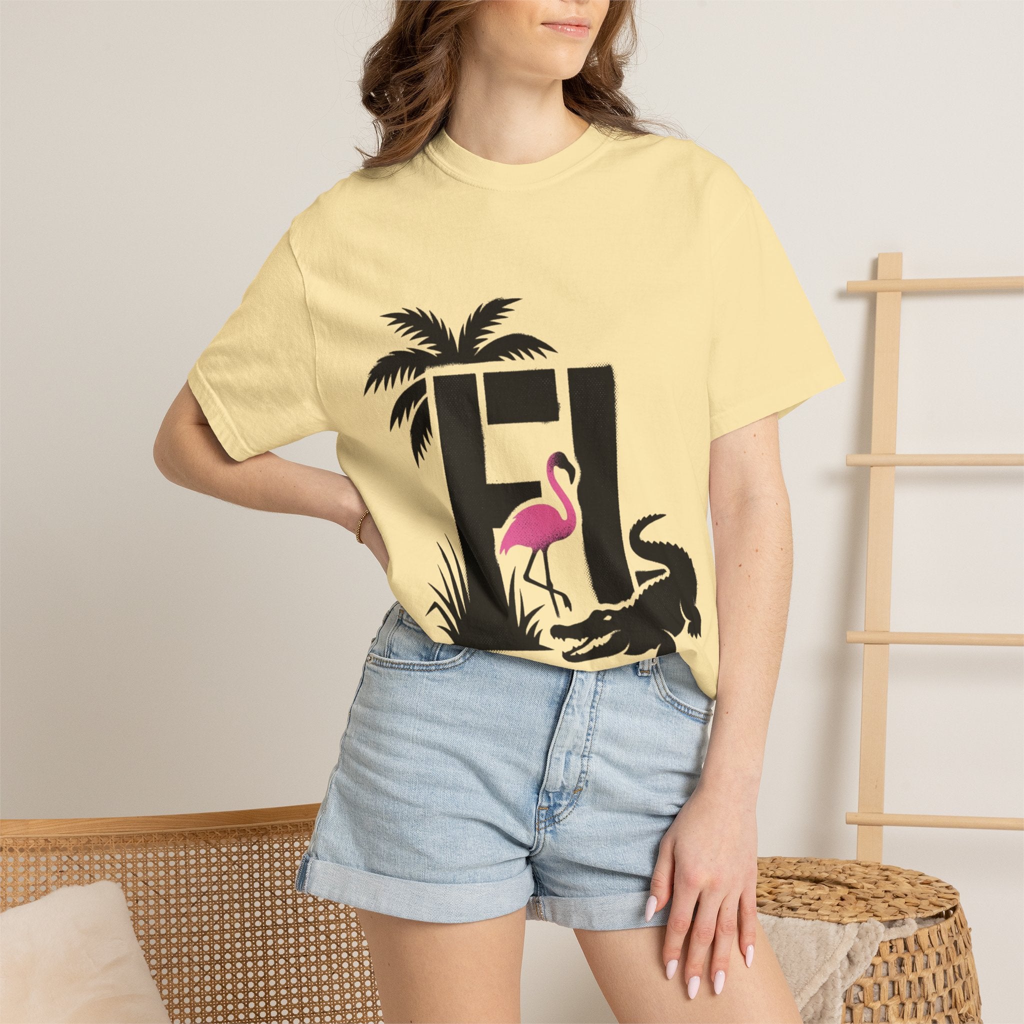 OurState Tees - Florida FL - Tropical Flamingo & Alligator Graphic