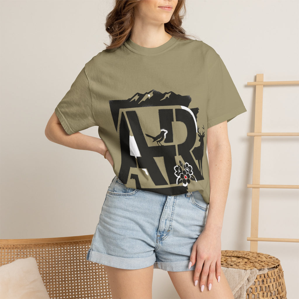 OurStateTees - Arkansas AR Mountain Logo T-Shirt — Nature Bird & Wildflower Graphic