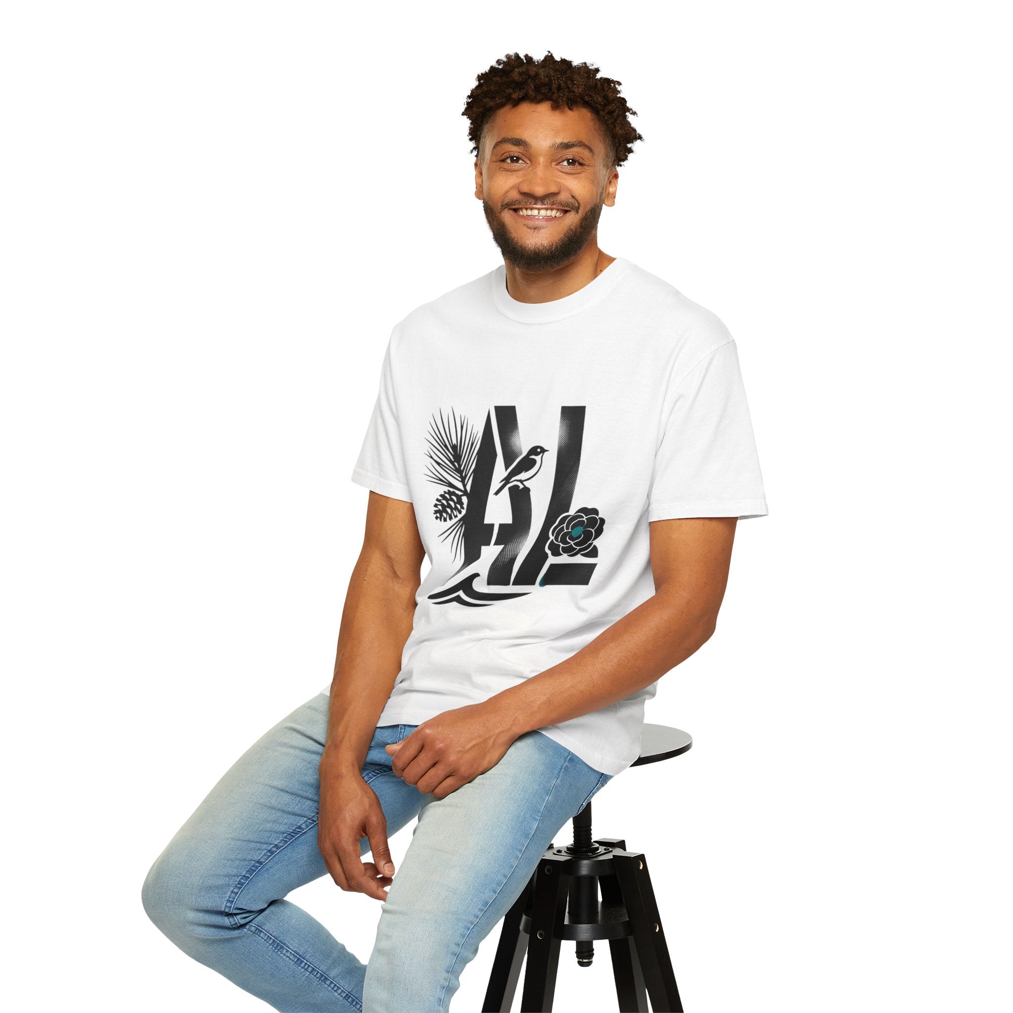 OurStateTees - Alabama AL Botanical Graphic T-Shirt — California Palm, Flower & Bird Design