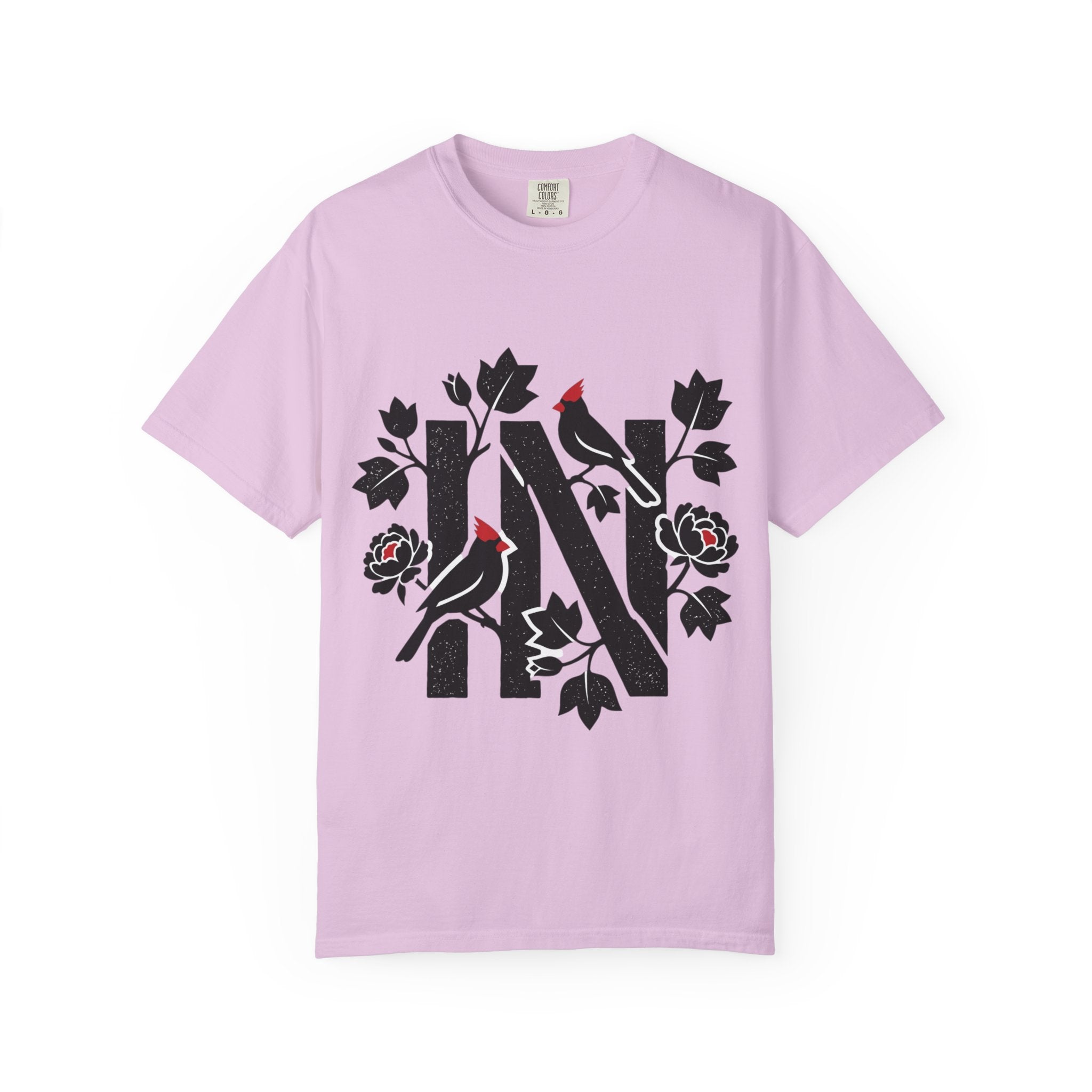 OurStateTees - Indiana IN Cardinal & Floral 'N' Monogram T-Shirt — Botanical Letter Tee