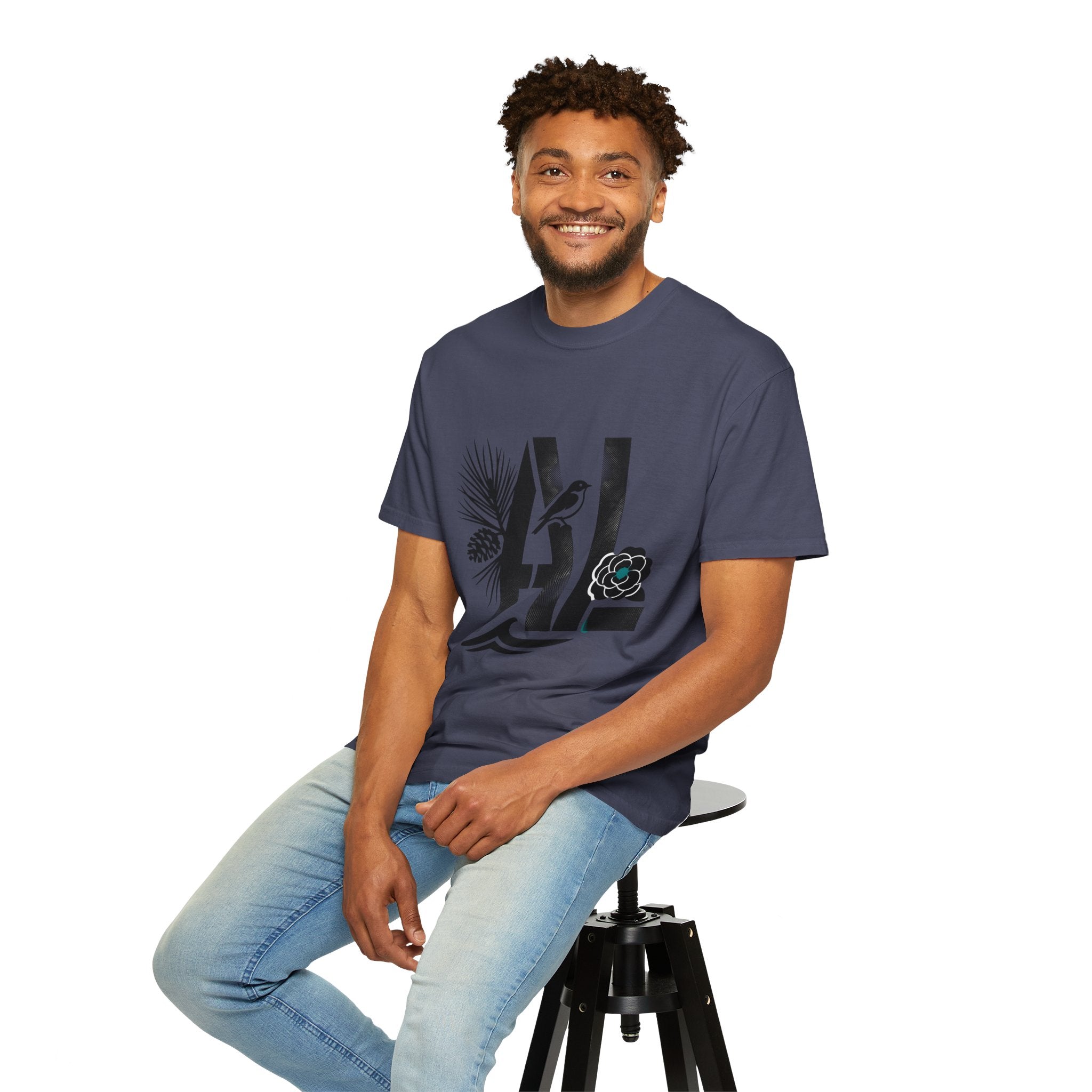 OurStateTees - Alabama AL Botanical Graphic T-Shirt — California Palm, Flower & Bird Design