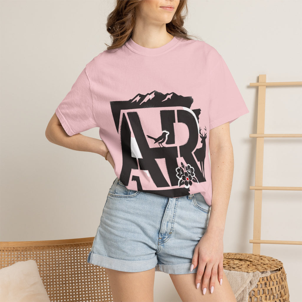 OurStateTees - Arkansas AR Mountain Logo T-Shirt — Nature Bird & Wildflower Graphic