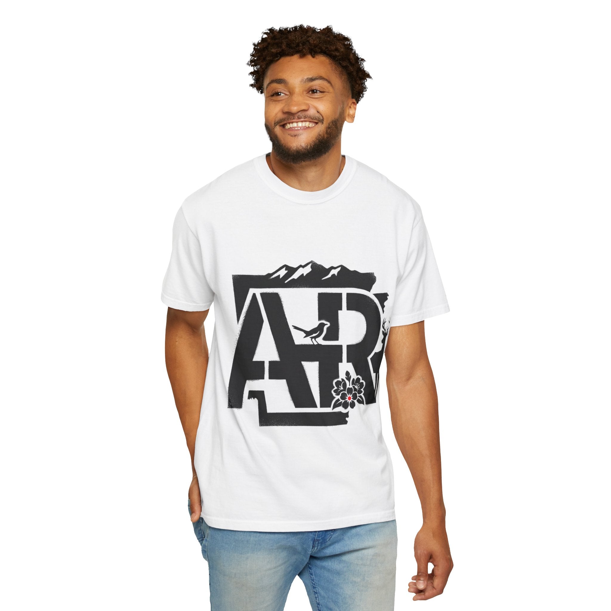 OurStateTees - Arkansas AR Mountain Logo T-Shirt — Nature Bird & Wildflower Graphic