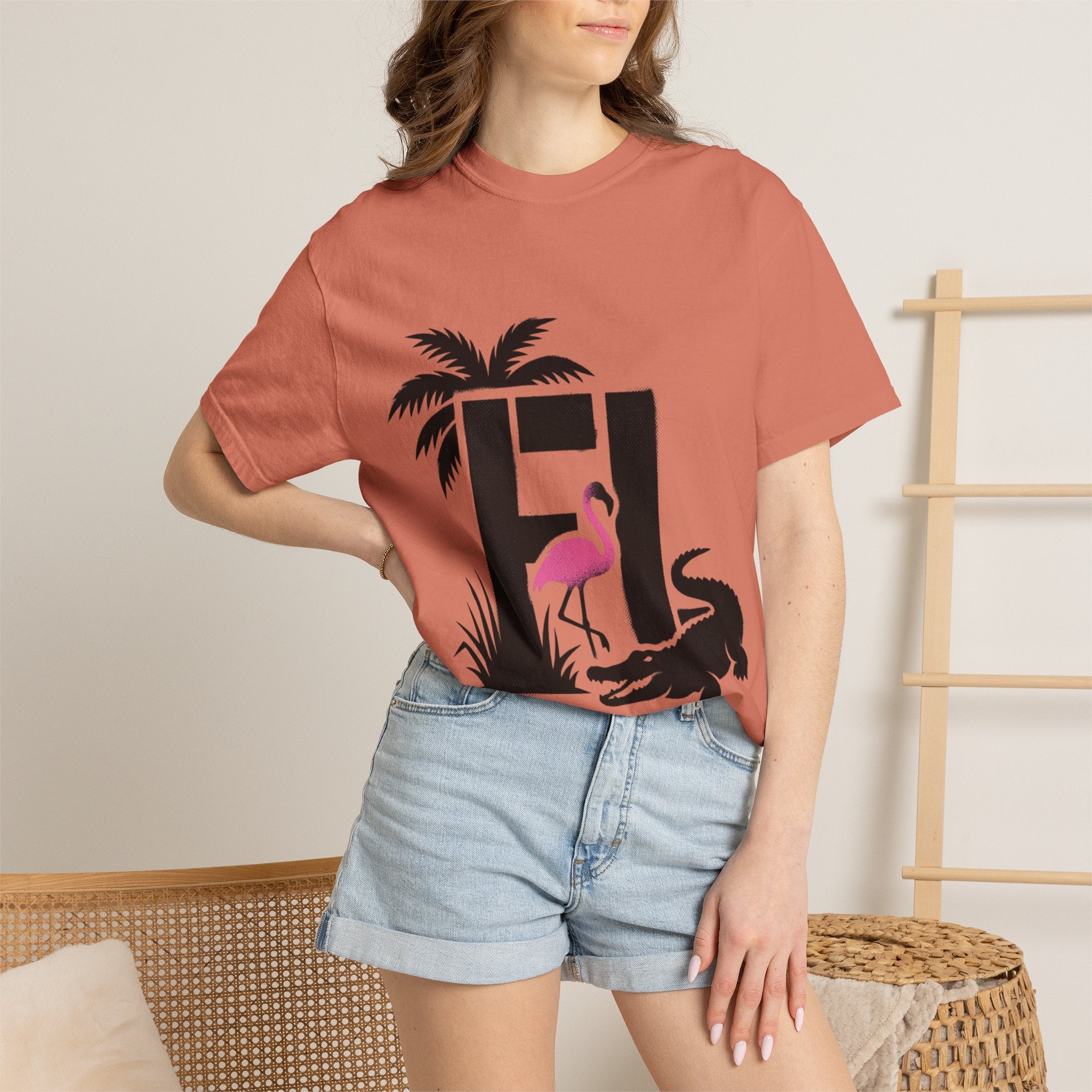 OurState Tees - Florida FL - Tropical Flamingo & Alligator Graphic