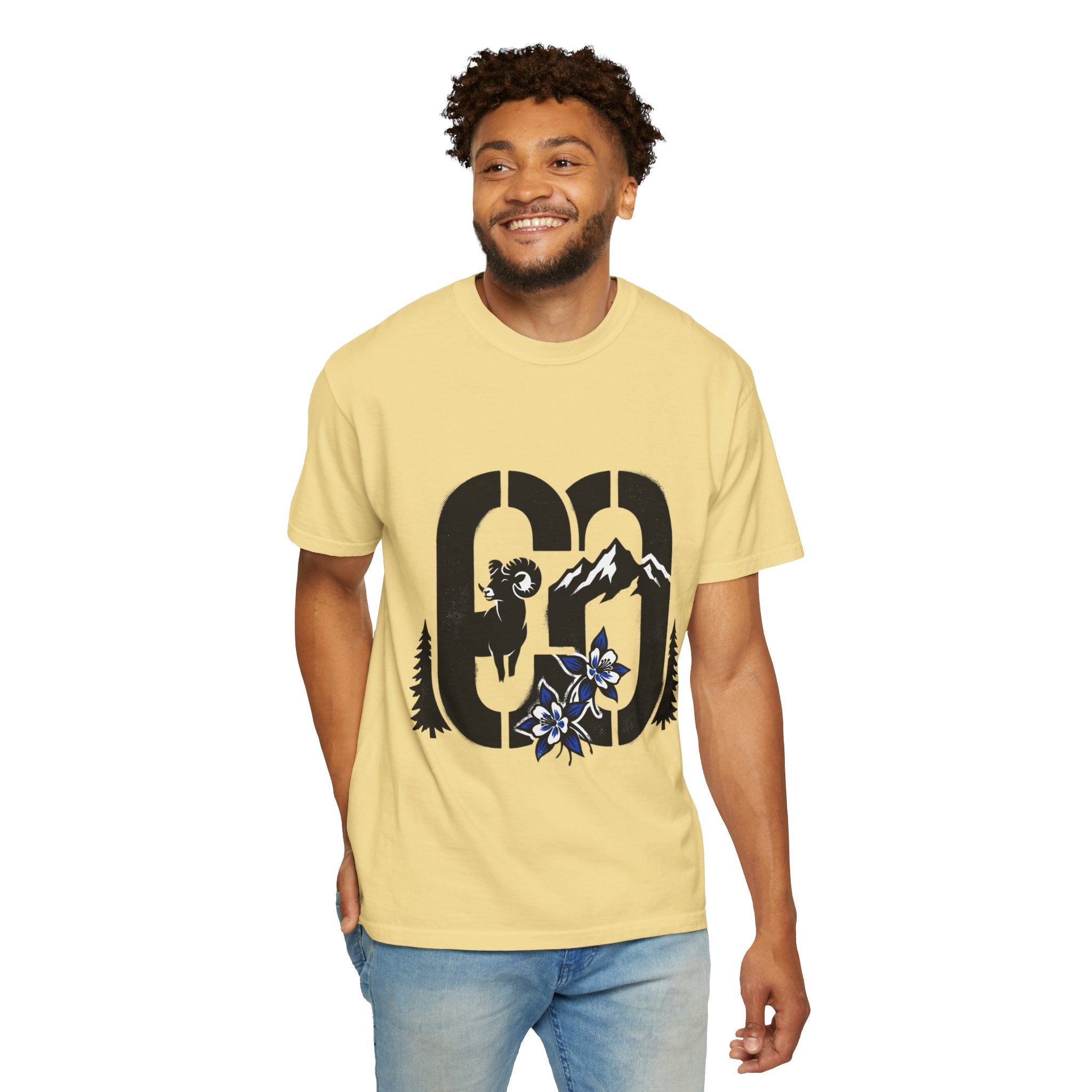 OurStateTees - Colorado CO Rocky Mountain Anniversary Tee — Mountain Goat & Wildflower Graphic T-Shirt