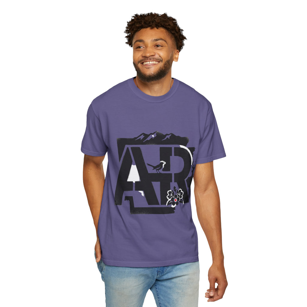 OurStateTees - Arkansas AR Mountain Logo T-Shirt — Nature Bird & Wildflower Graphic