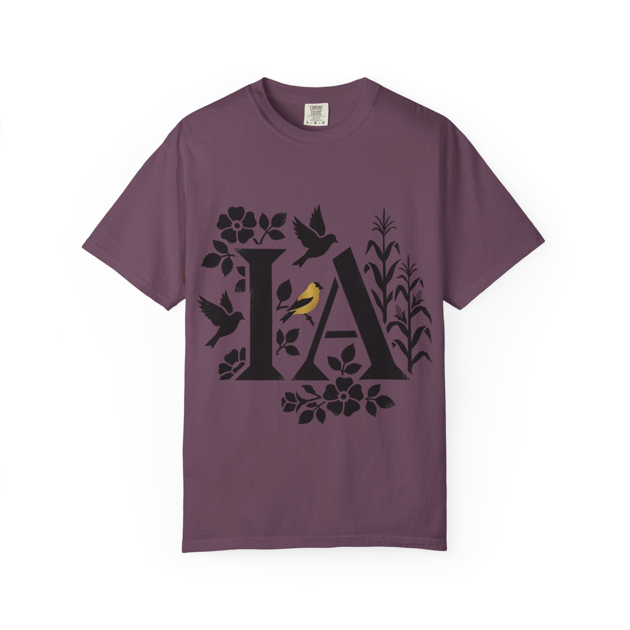 OurStateTees - Iowa IA Botanical Bird T-Shirt — Floral Initial Tee