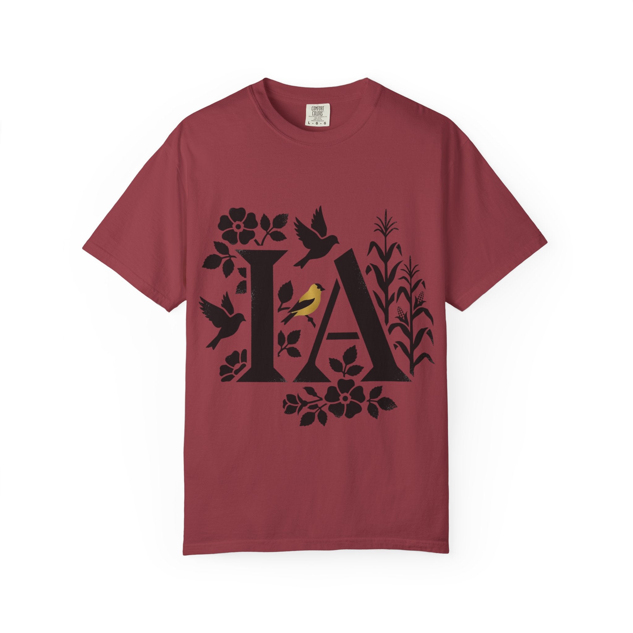 OurStateTees - Iowa IA Botanical Bird T-Shirt — Floral Initial Tee