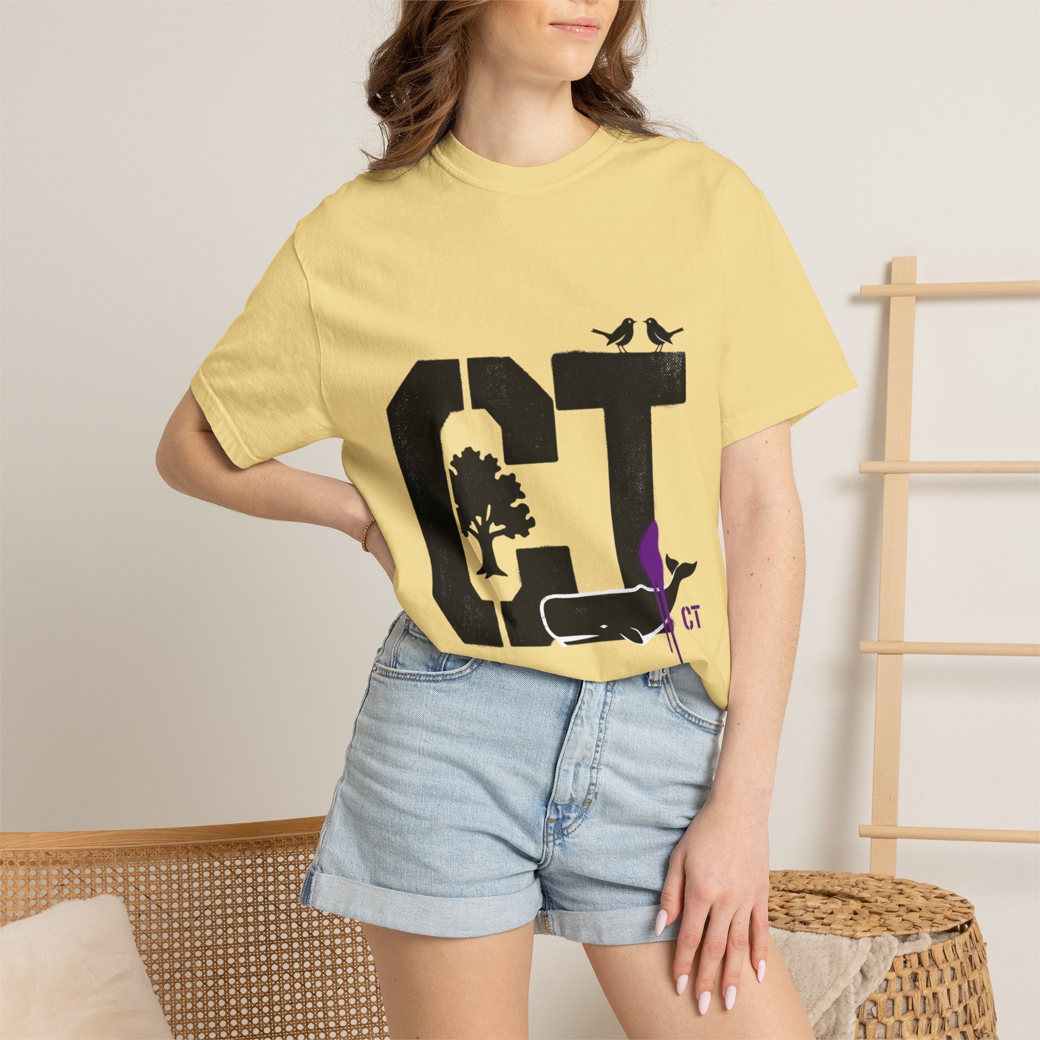 OurStateTees - Connecticut CT State T-Shirt — Connecticut Nature Graphic Tee with Whales, Trees & Birds