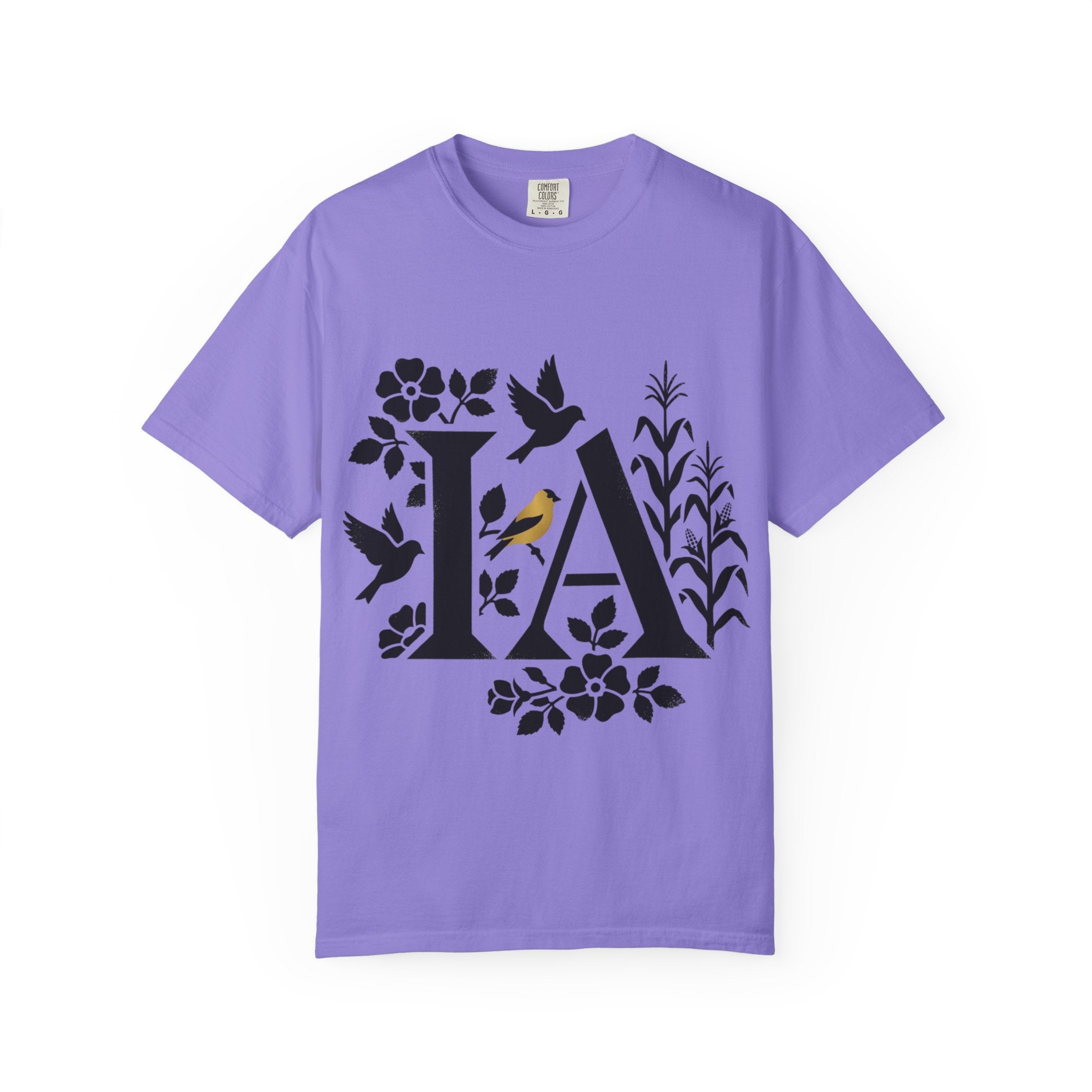 OurStateTees - Iowa IA Botanical Bird T-Shirt — Floral Initial Tee