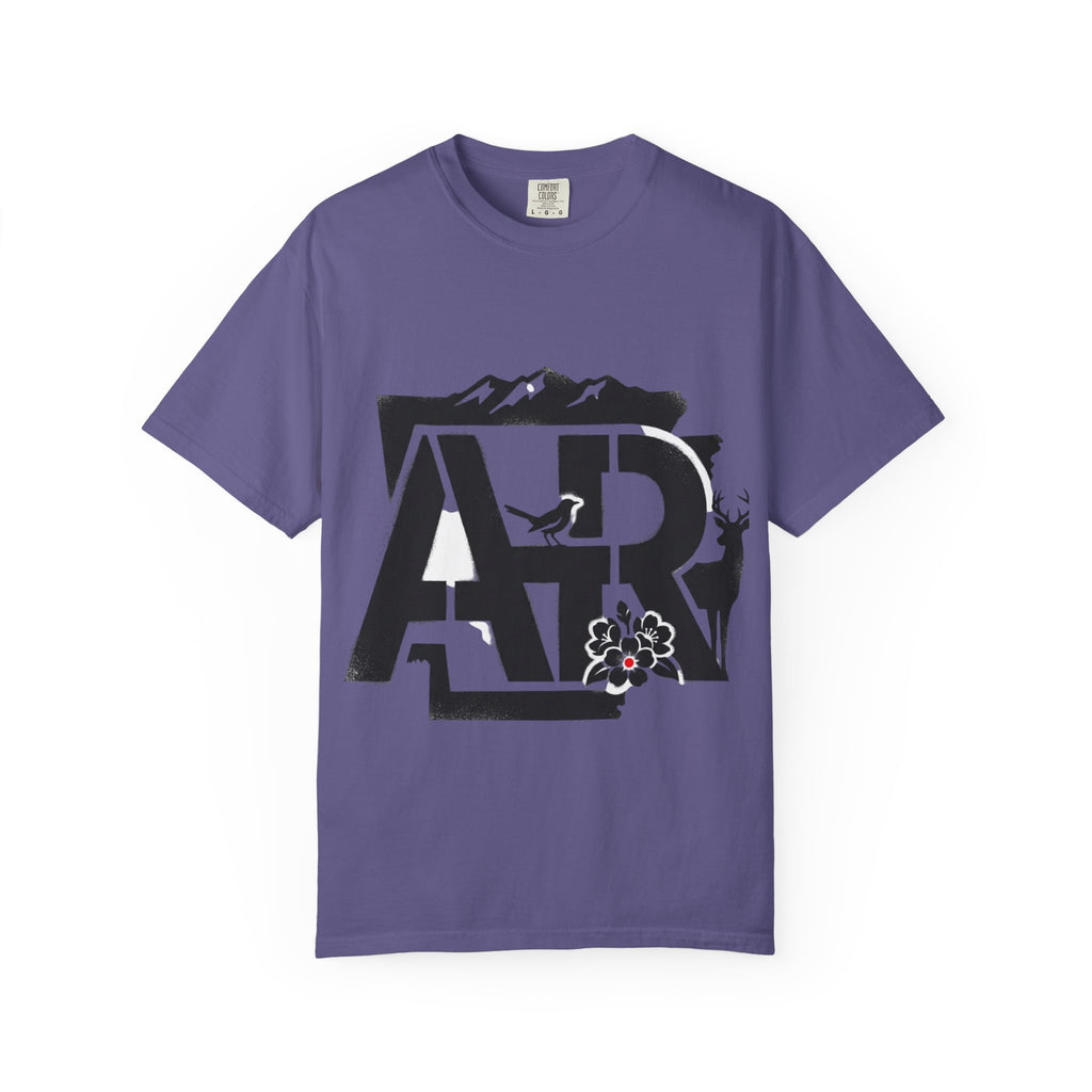 OurStateTees - Arkansas AR Mountain Logo T-Shirt — Nature Bird & Wildflower Graphic