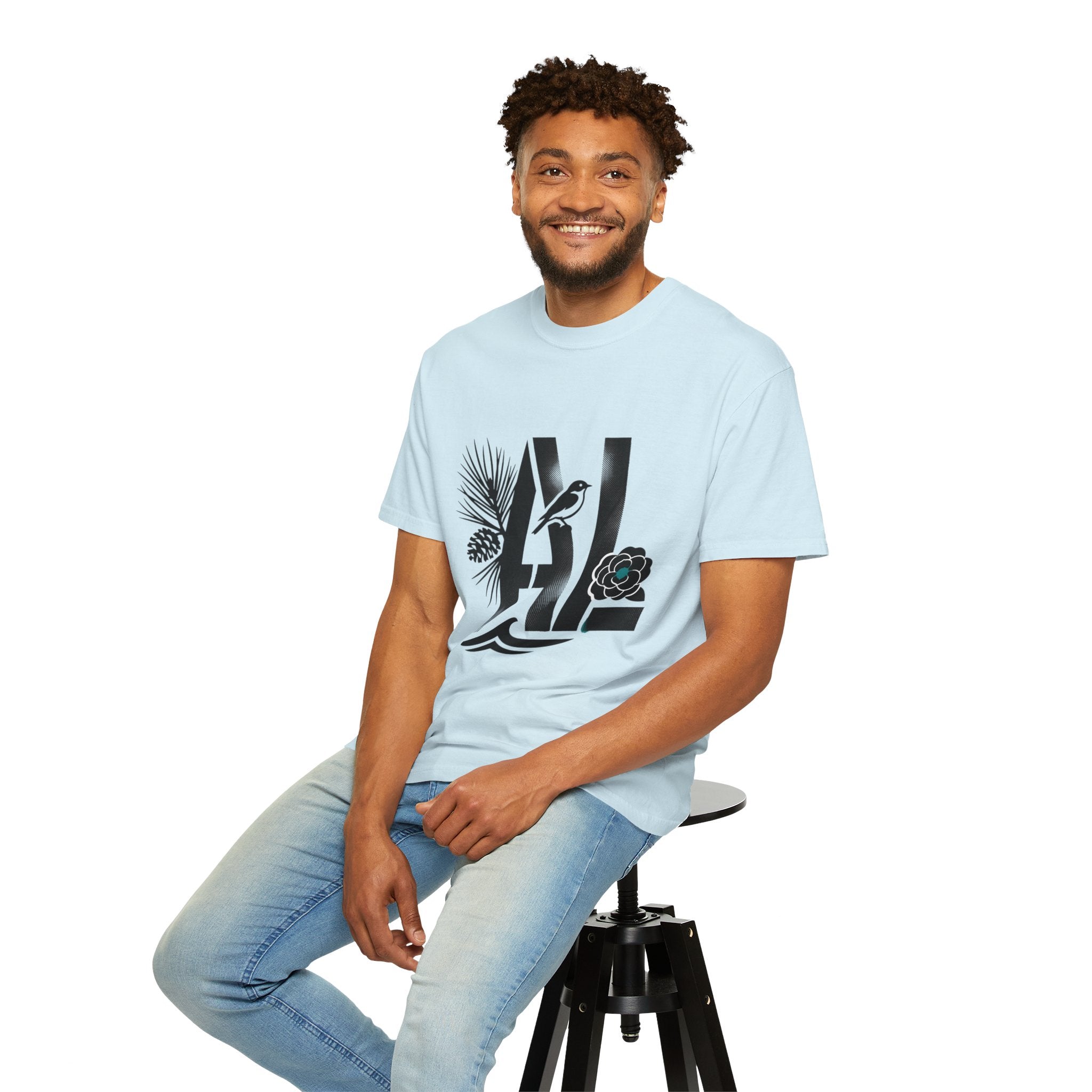 OurStateTees - Alabama AL Botanical Graphic T-Shirt — California Palm, Flower & Bird Design