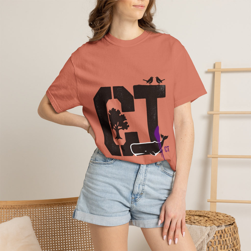 OurStateTees - Connecticut CT State T-Shirt — Connecticut Nature Graphic Tee with Whales, Trees & Birds