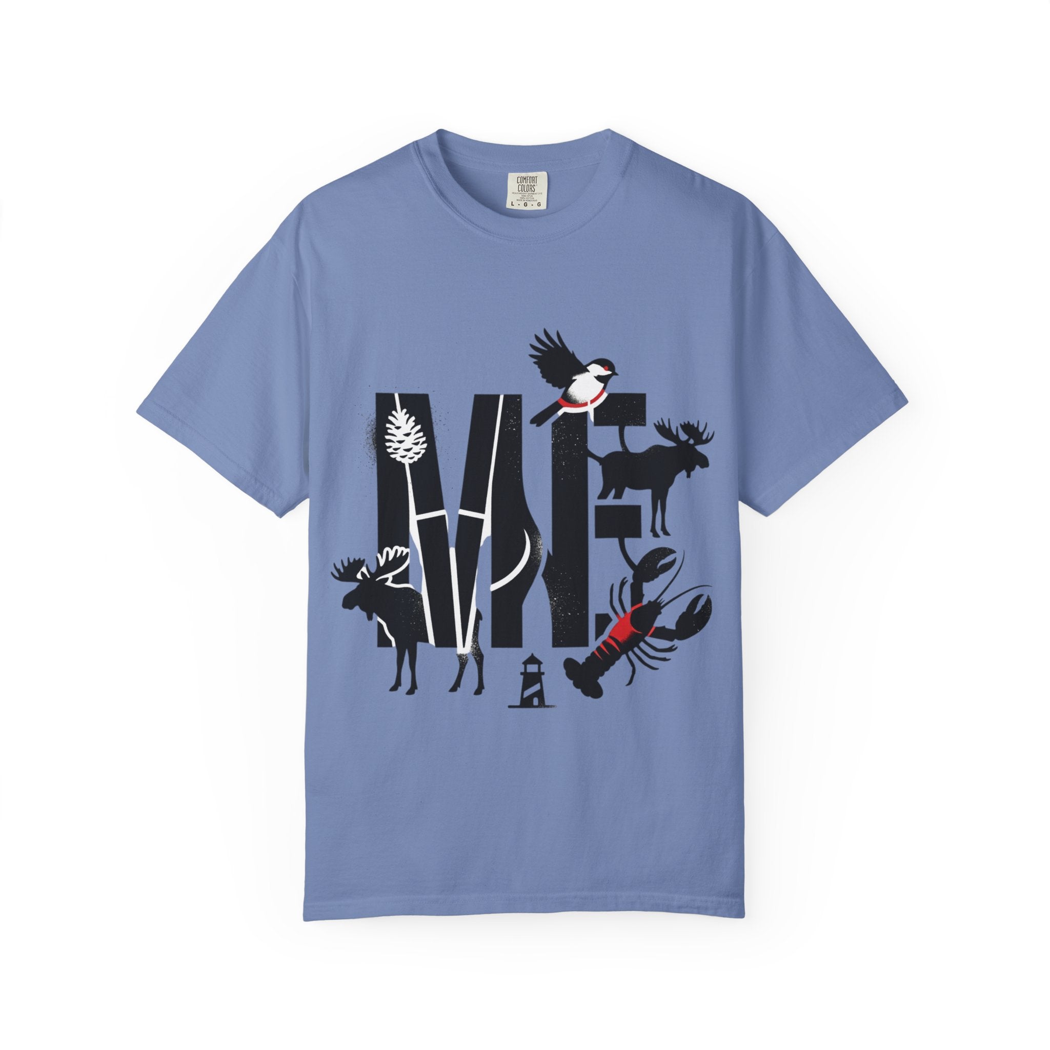 OurStateTees - Maine ME — Maine Wildlife Silhouette Tee (lobster, moose, loon, lighthouse)