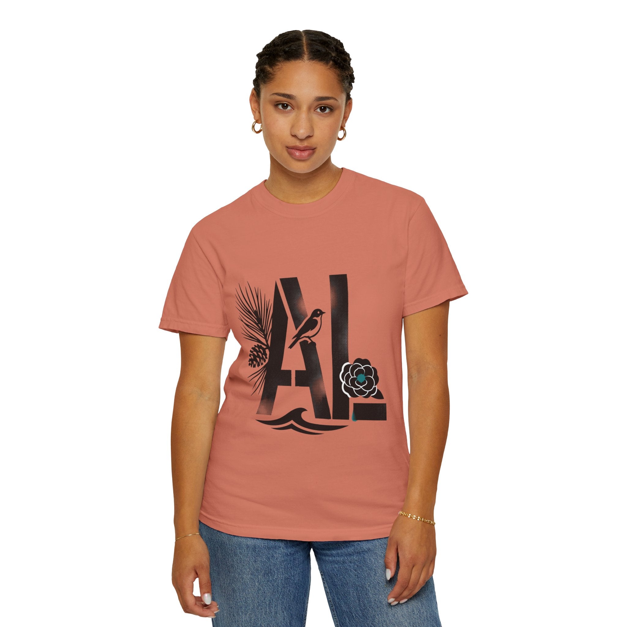 OurStateTees - Alabama AL Botanical Graphic T-Shirt — California Palm, Flower & Bird Design