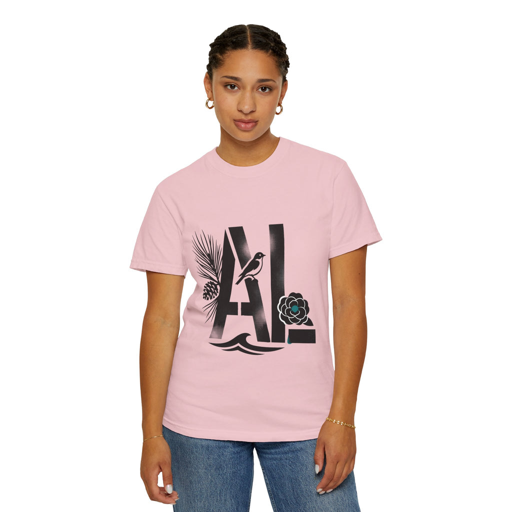 OurStateTees - Alabama AL Botanical Graphic T-Shirt — California Palm, Flower & Bird Design