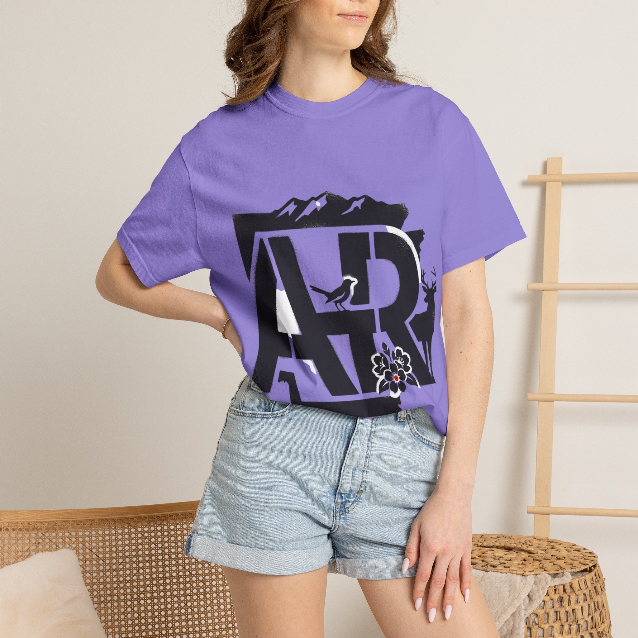 OurStateTees - Arkansas AR Mountain Logo T-Shirt — Nature Bird & Wildflower Graphic