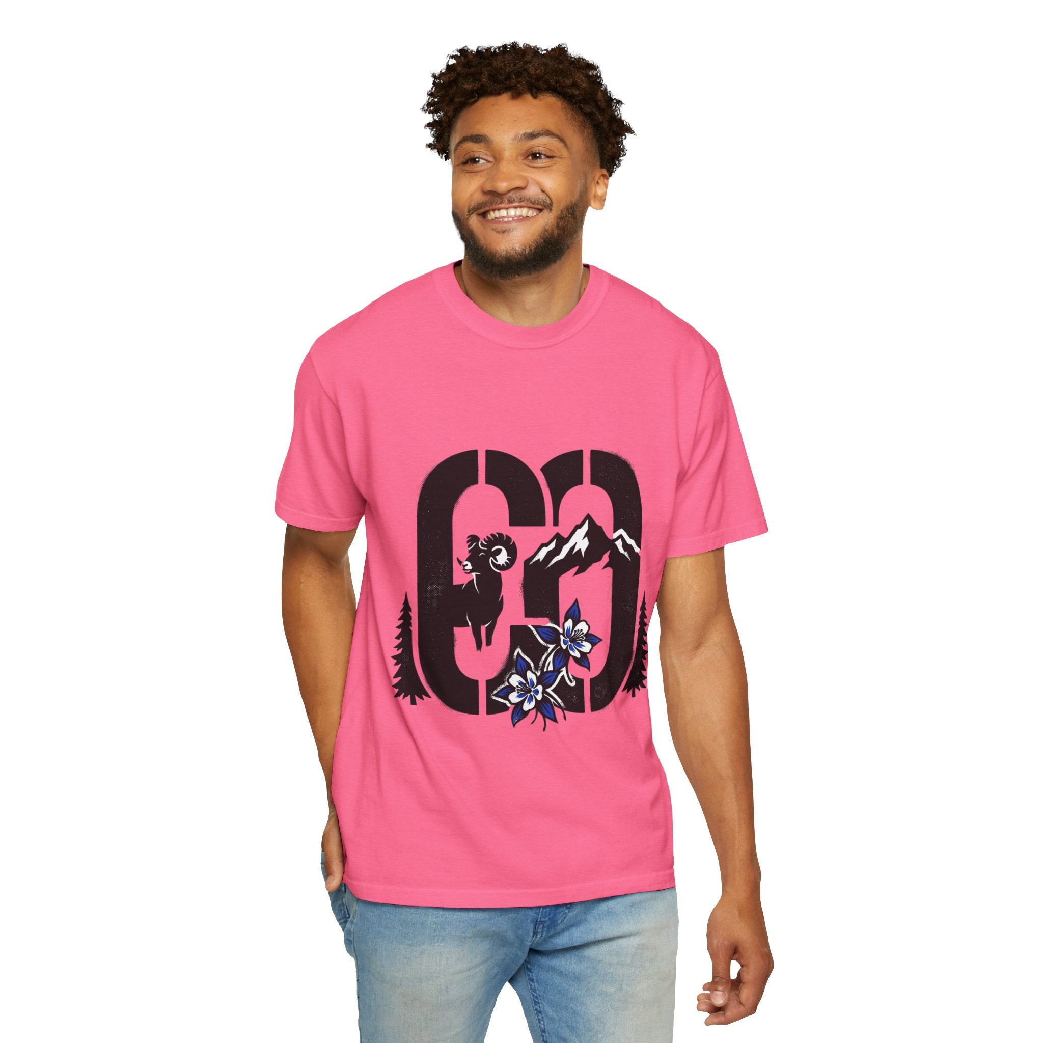 OurStateTees - Colorado CO Rocky Mountain Anniversary Tee — Mountain Goat & Wildflower Graphic T-Shirt