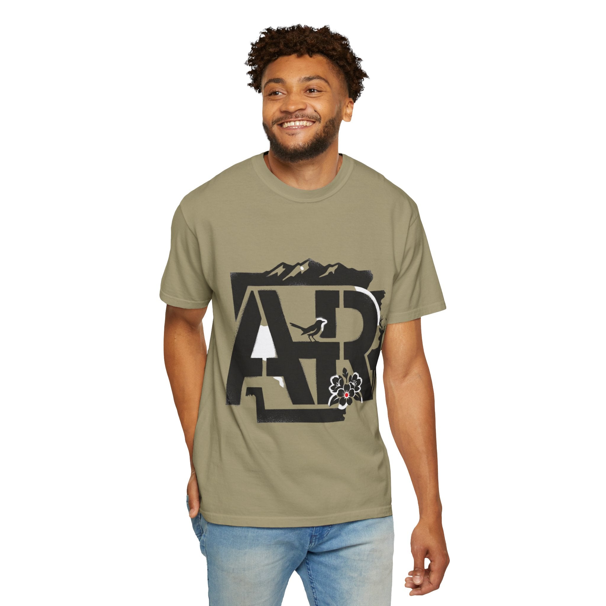 OurStateTees - Arkansas AR Mountain Logo T-Shirt — Nature Bird & Wildflower Graphic