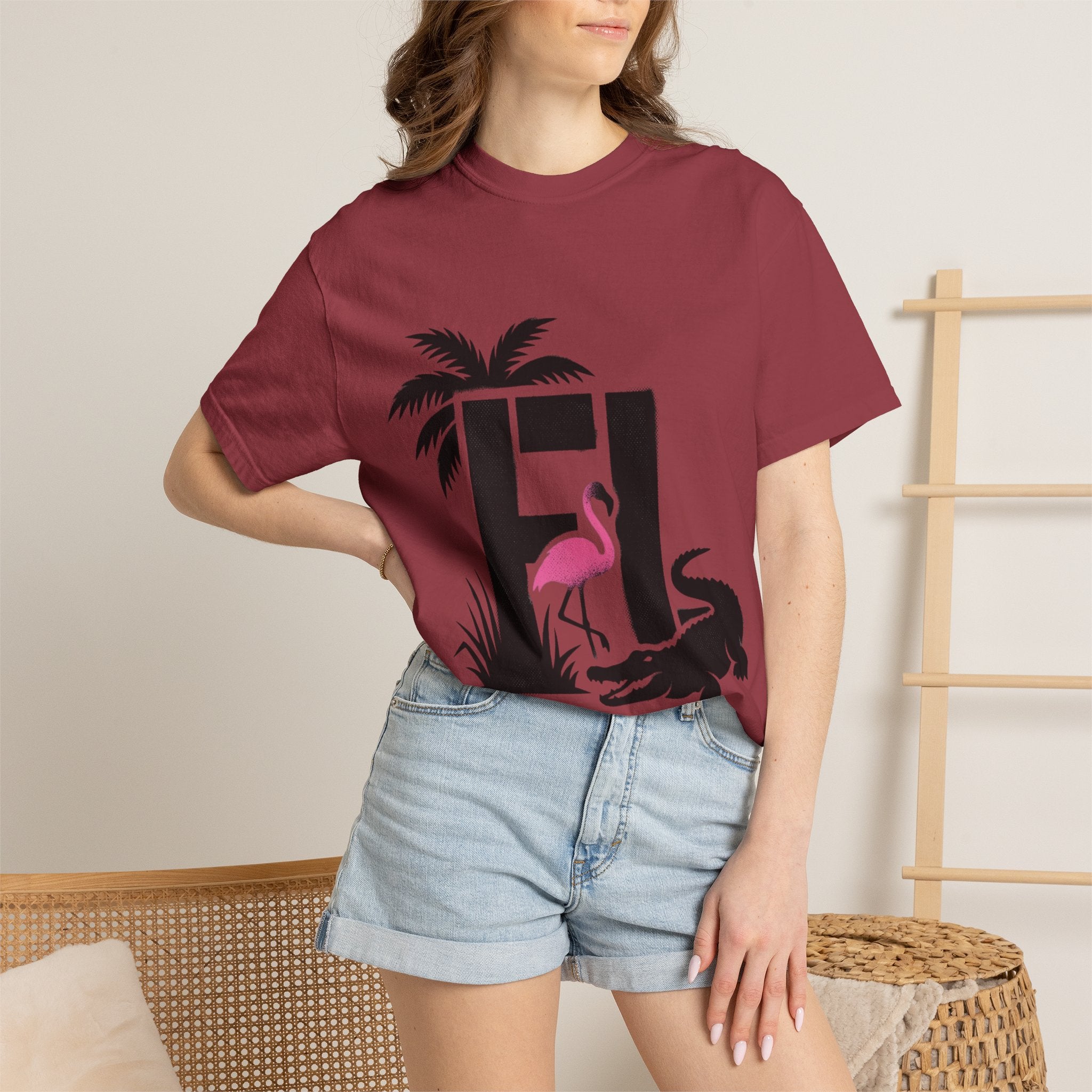 OurState Tees - Florida FL - Tropical Flamingo & Alligator Graphic