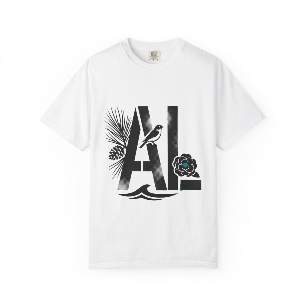 OurStateTees - Alabama AL Botanical Graphic T-Shirt — California Palm, Flower & Bird Design