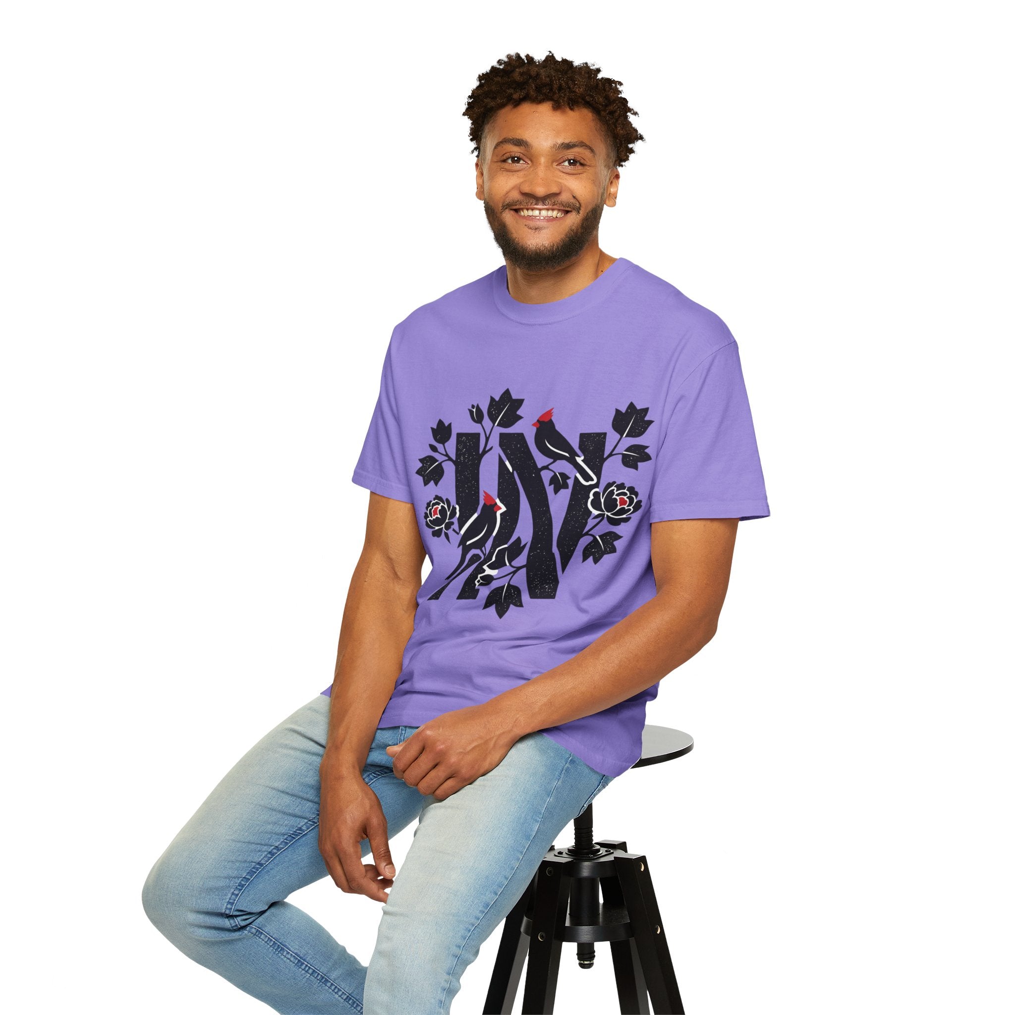 OurStateTees - Indiana IN Cardinal & Floral 'N' Monogram T-Shirt — Botanical Letter Tee