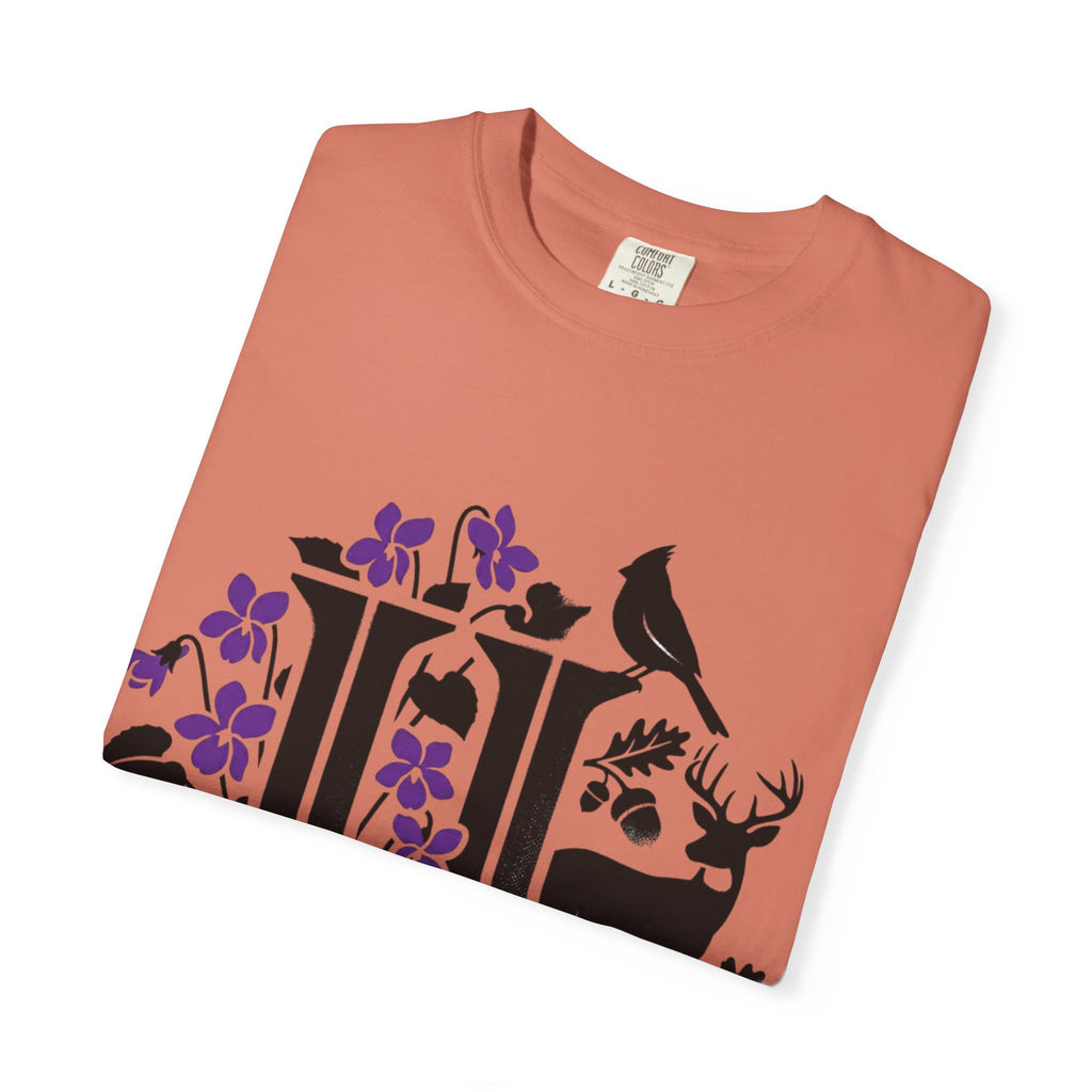 OurStateTees - Illinois IL -  Nature Initial Monogram with Deer & Birds (Floral Letter II)