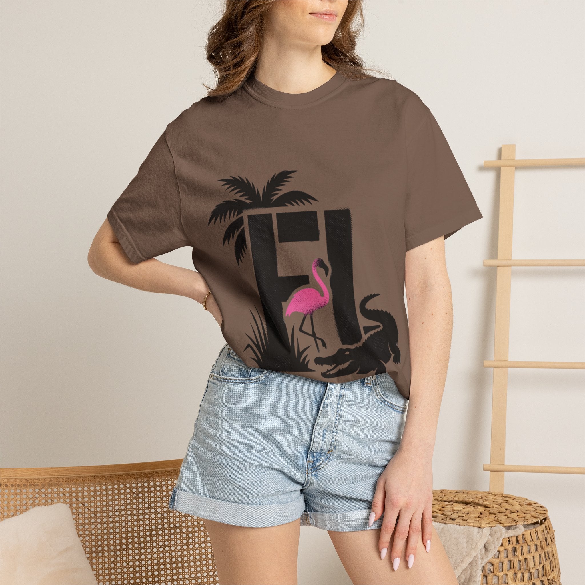 OurState Tees - Florida FL - Tropical Flamingo & Alligator Graphic