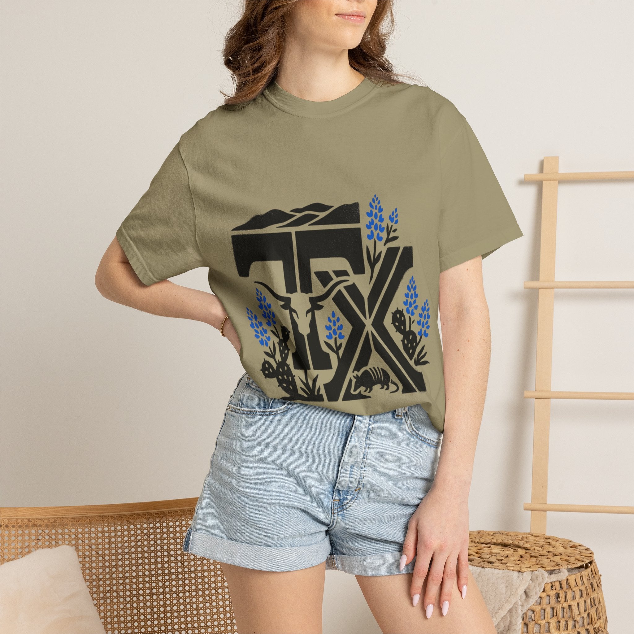 OurStateTees - TX Texas Southwestern Tee — Longhorn, Armadillo & Bluebonnet Graphic T-Shirt