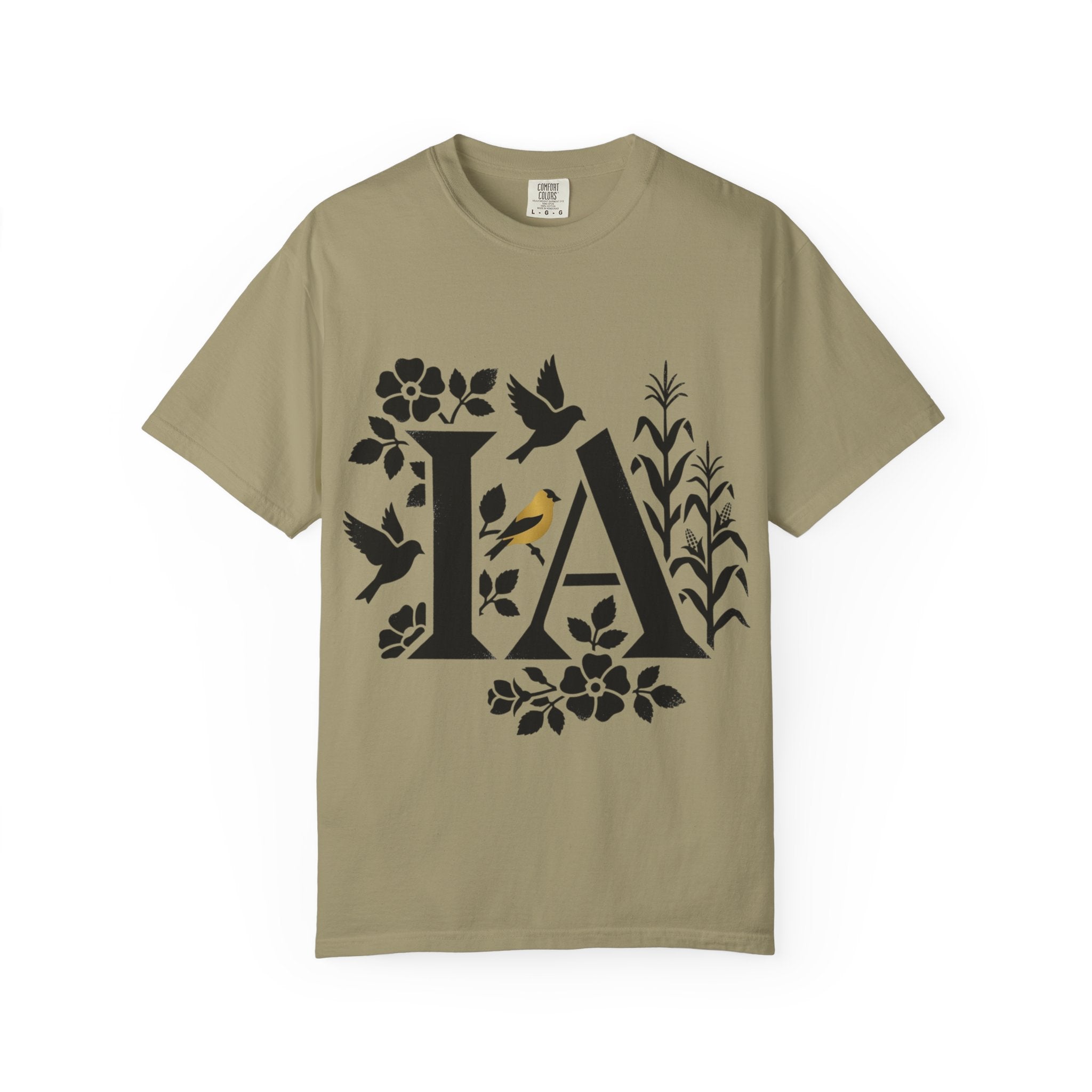OurStateTees - Iowa IA Botanical Bird T-Shirt — Floral Initial Tee