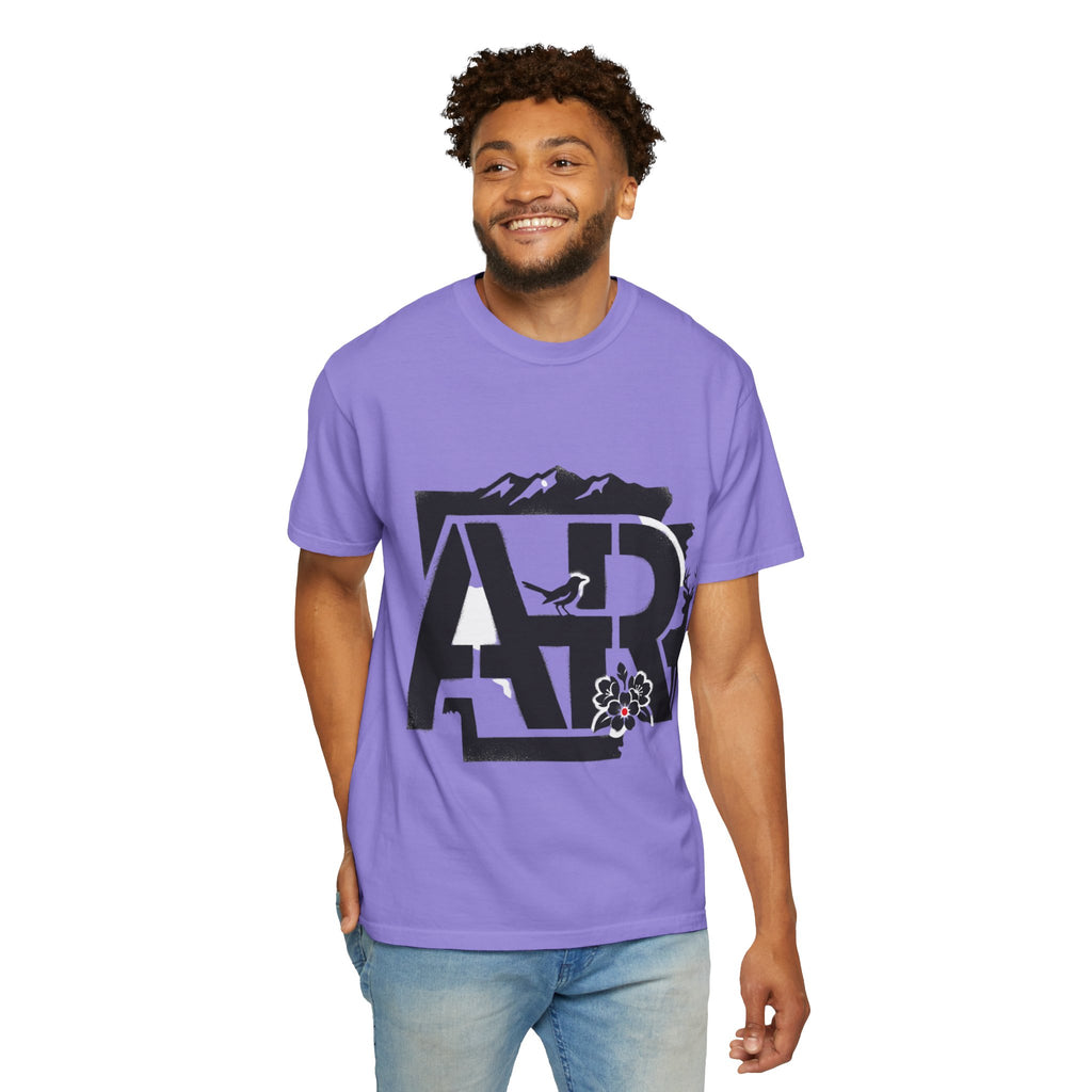 OurStateTees - Arkansas AR Mountain Logo T-Shirt — Nature Bird & Wildflower Graphic