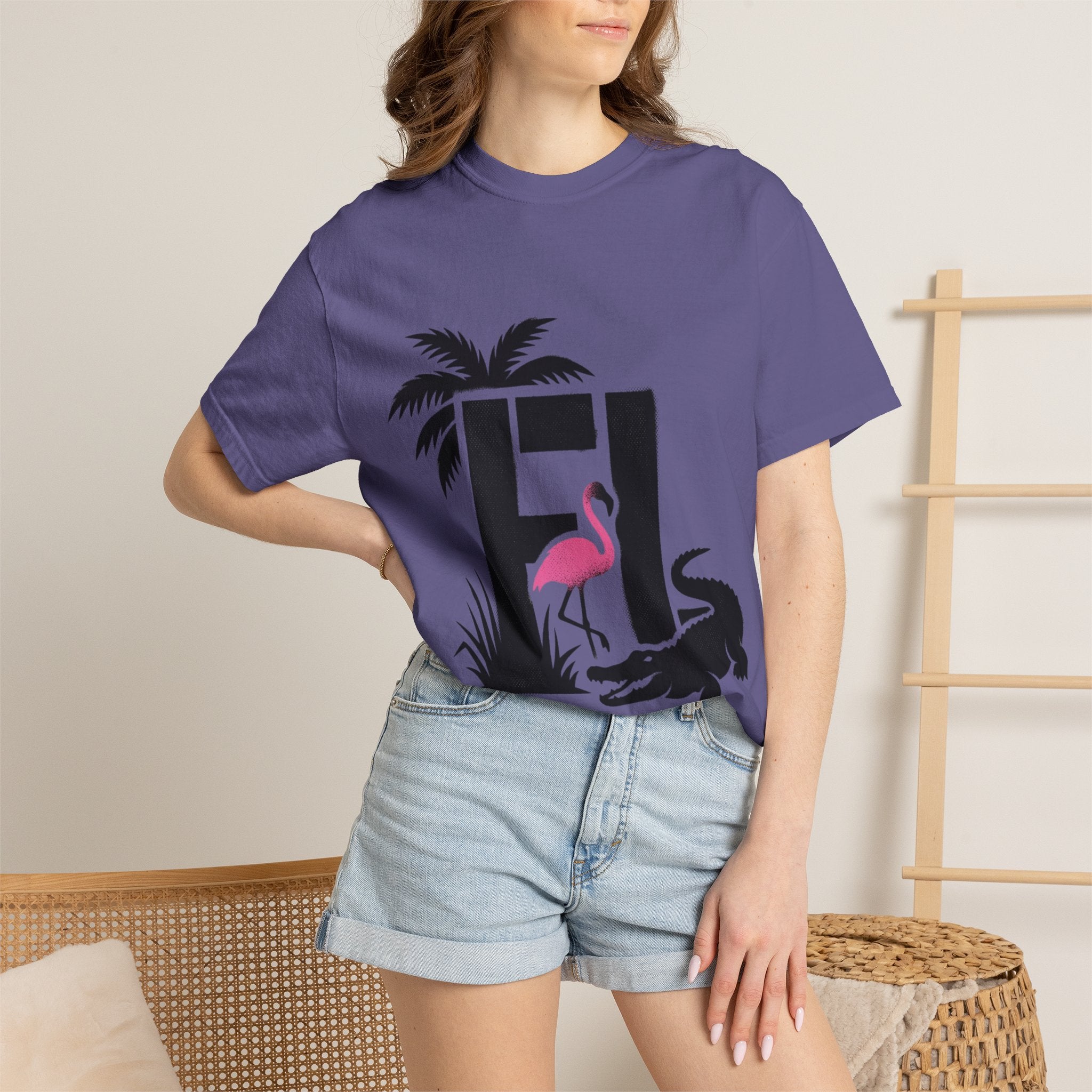 OurState Tees - Florida FL - Tropical Flamingo & Alligator Graphic